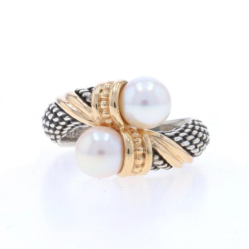 Size: 7
Sizing Fee: Up 2 1/2 sizes for $30 or Down 1 1/2 sizes for $30

Brand: Alwand Vahan

Metal Content: Sterling Silver & 14k Yellow Gold

Stone Information

Cultured Pearls
Size: 6.7mm & 6.8mm

Style: Two-Stone Bypass

Measurements

Face Height