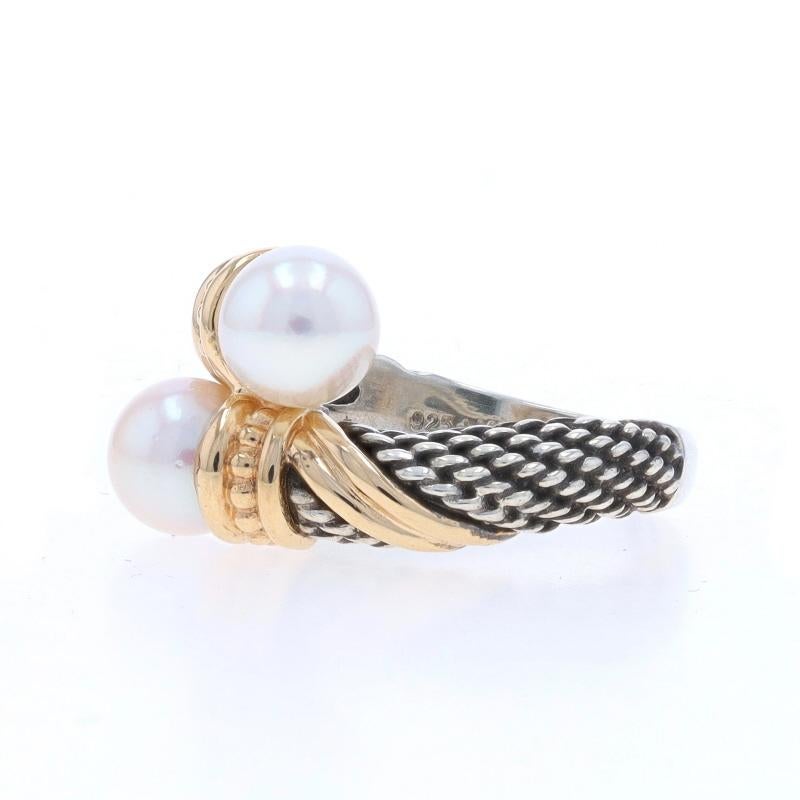 Alwand Vahan Cultured Pearl Two-Stone Bypass Ring - Sterling 925 Yellow Gold 14k In Excellent Condition For Sale In Greensboro, NC