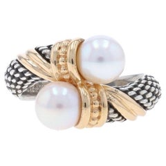 Alwand Vahan Cultured Pearl Two-Stone Bypass Ring - Sterling 925 Yellow Gold 14k