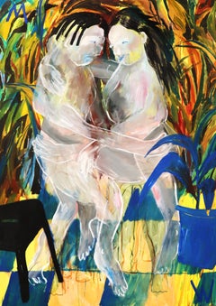 Large Oil and Acrylic Painting, Figurate vs Abstract Art, Dancing Figures, Vivid