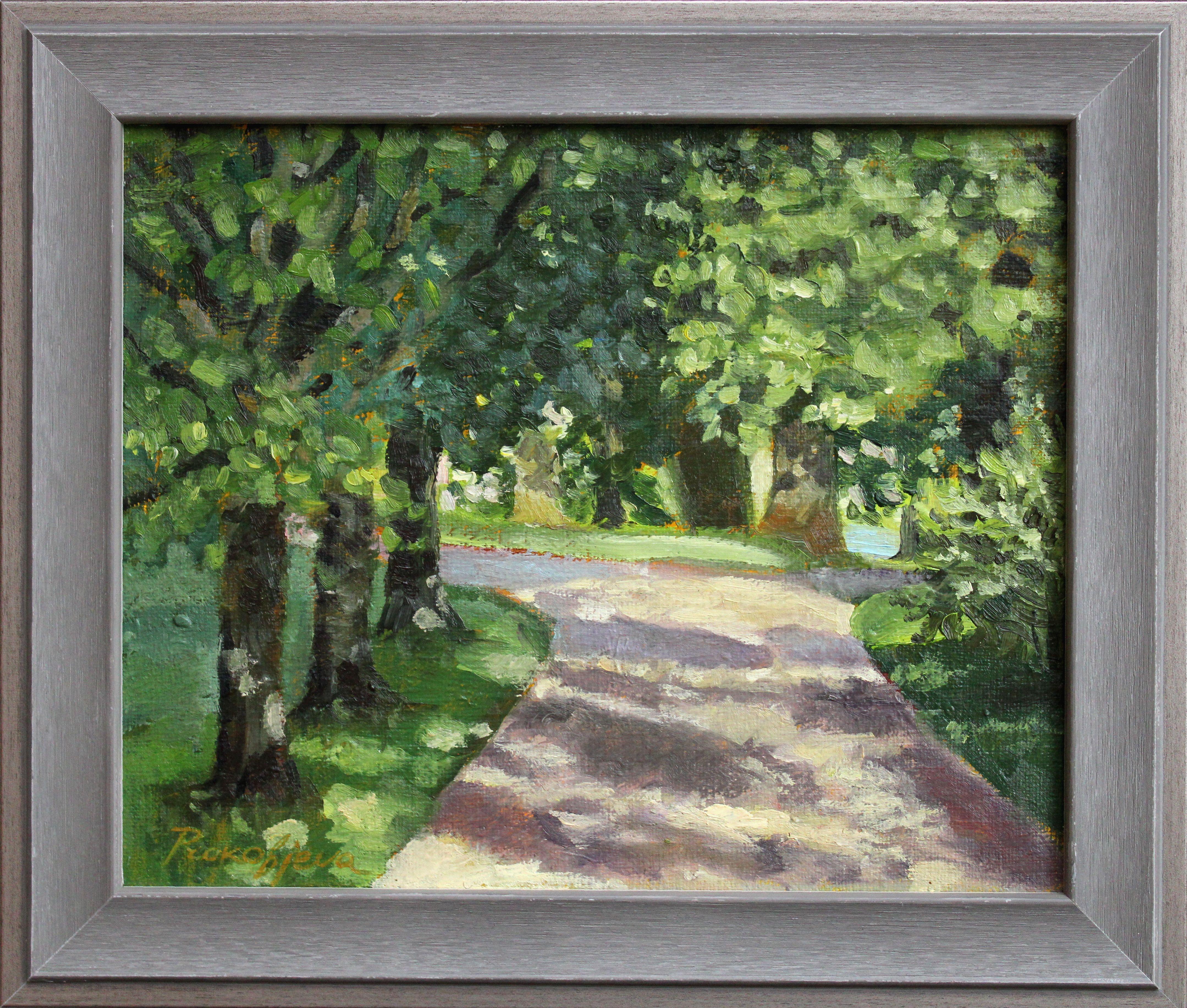 Alley. 2022., canvas, oil, 22. 5 x 27. 5 cm - Impressionist Painting by Alyona Prokofjeva