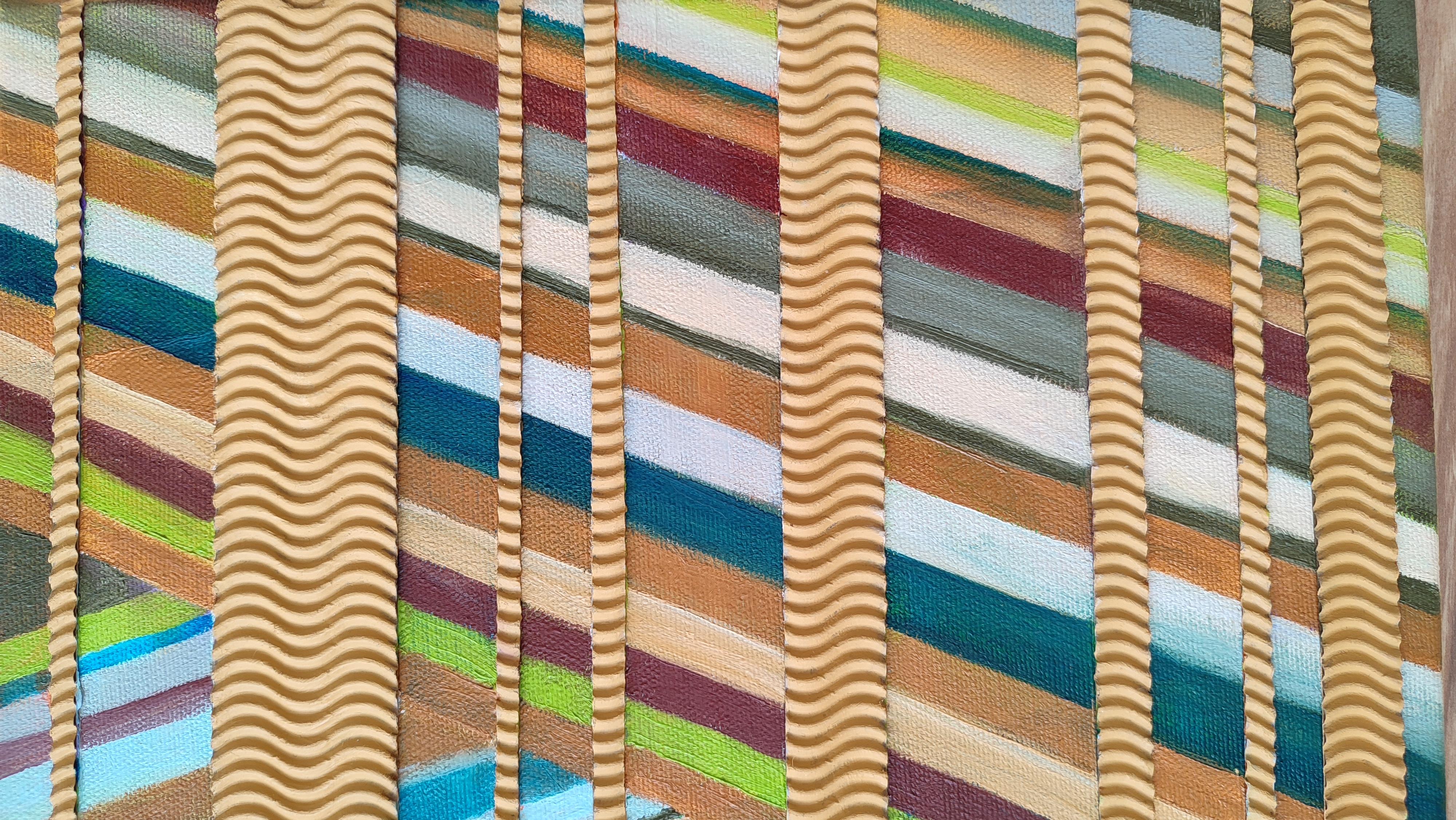 Gioco della sabbia 2. 2023, tela, olio, collage, 50x30 cm - Painting di Alyona Prokofjeva