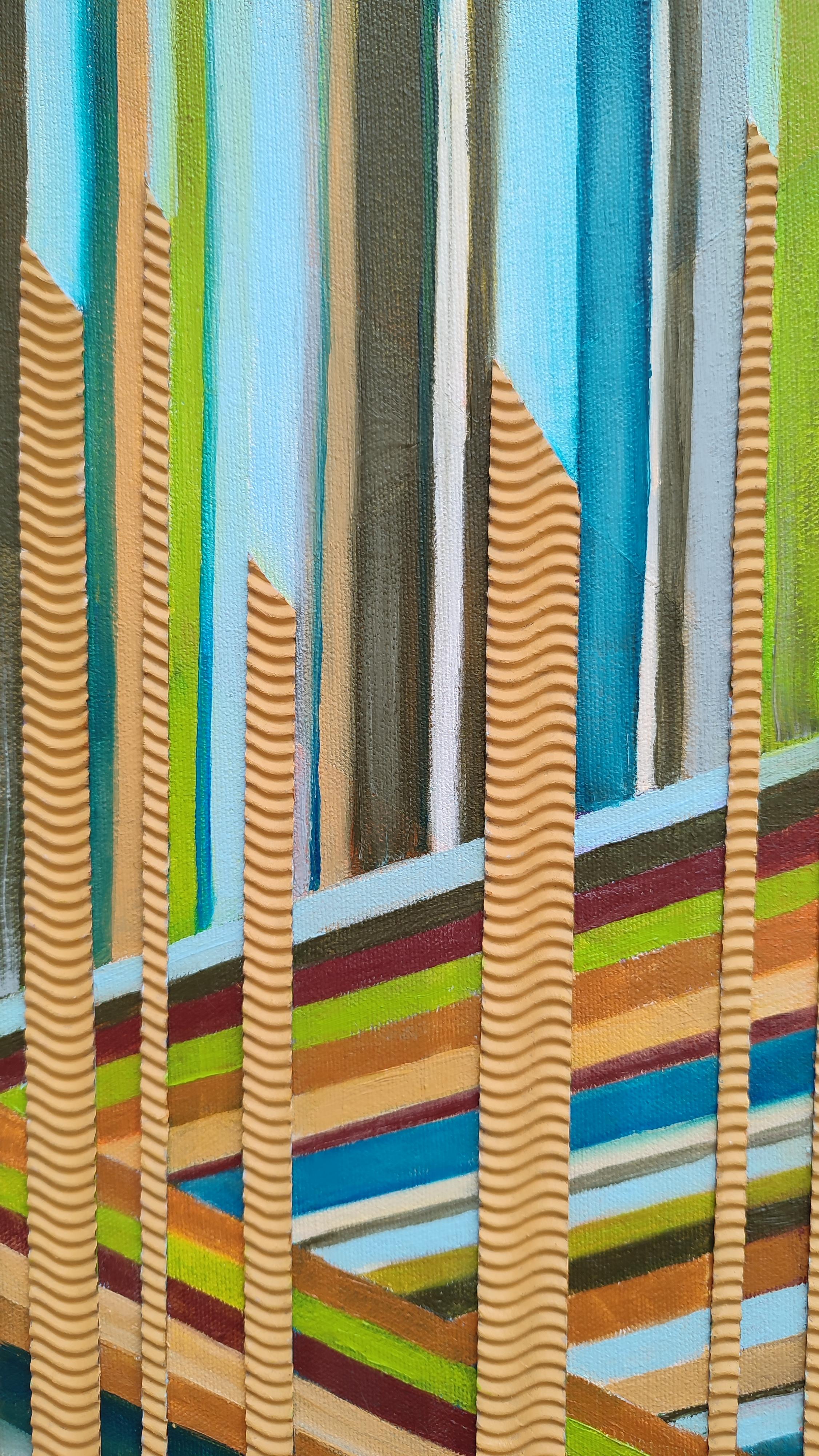 Gioco della sabbia 2. 2023, tela, olio, collage, 50x30 cm - Painting Astrattismo geometrico di Alyona Prokofjeva