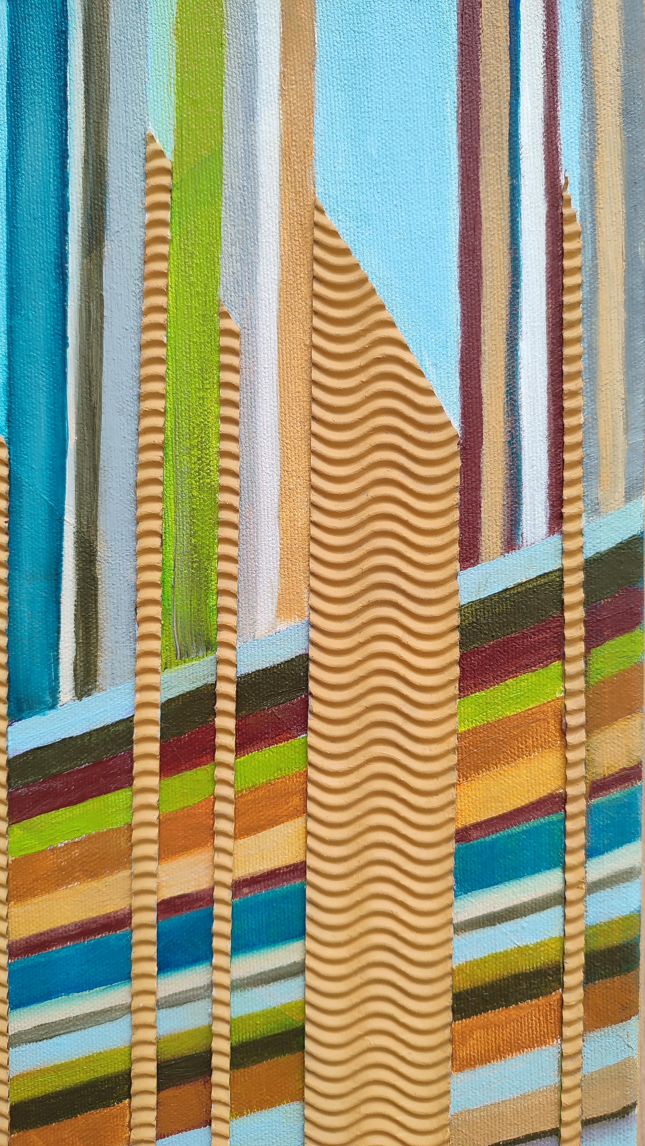 Gioco della sabbia 2. 2023, tela, olio, collage, 50x30 cm - Interior Painting Marrone di Alyona Prokofjeva