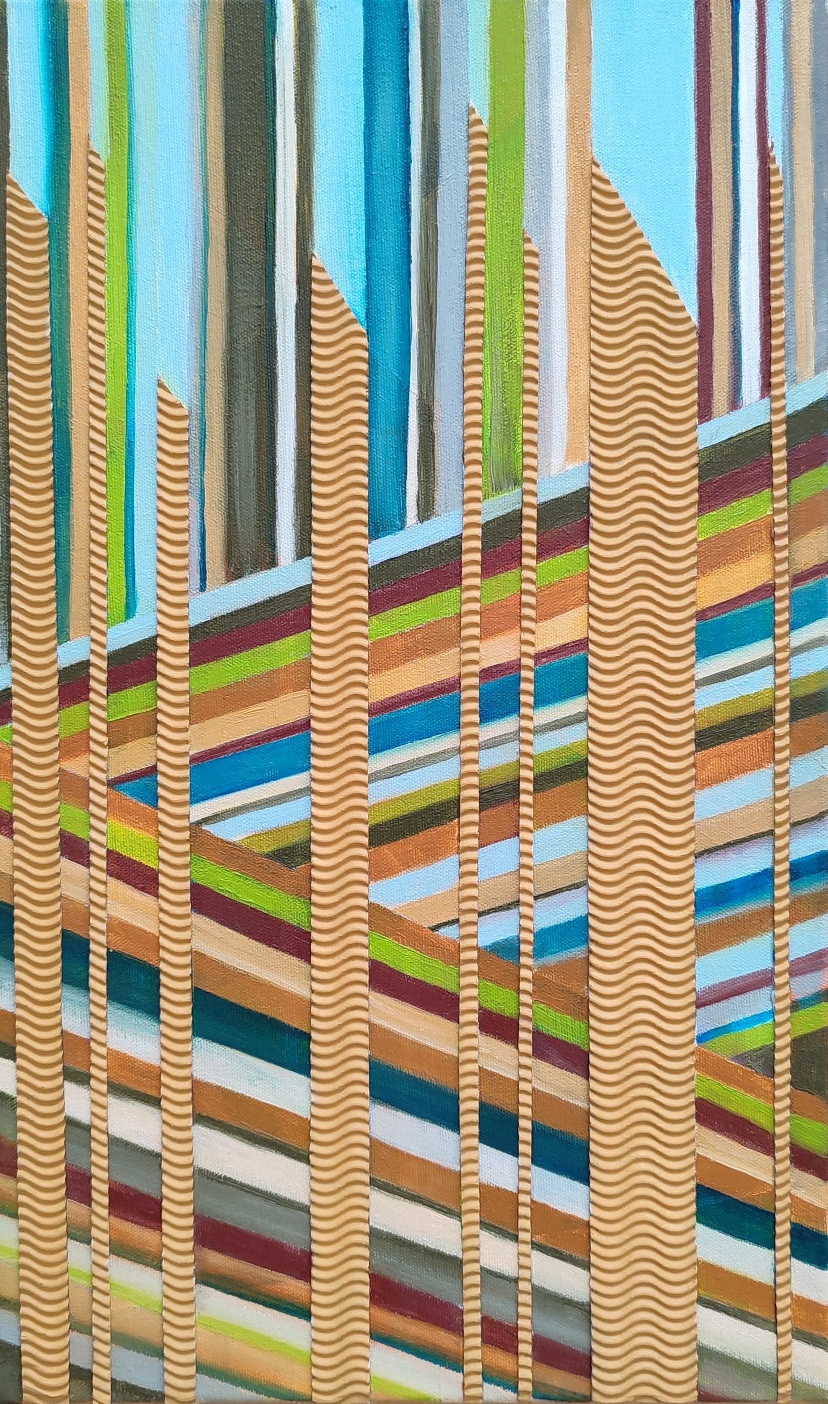 Gioco della sabbia 2. 2023, tela, olio, collage, 50x30 cm