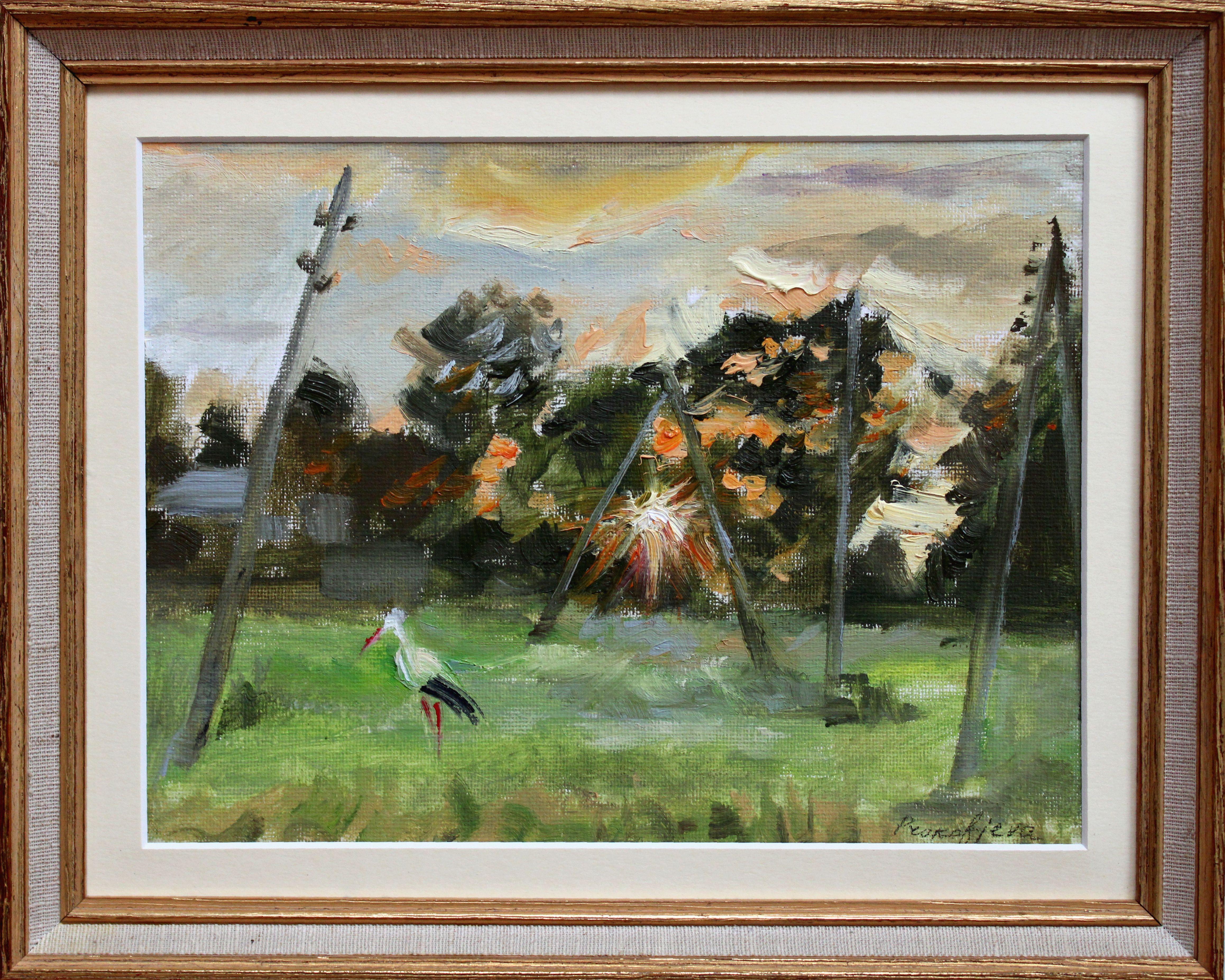 Le dernier rayon. 2023. Toile, carton, huile, 17 x 23 cm - Painting de Alyona Prokofjeva