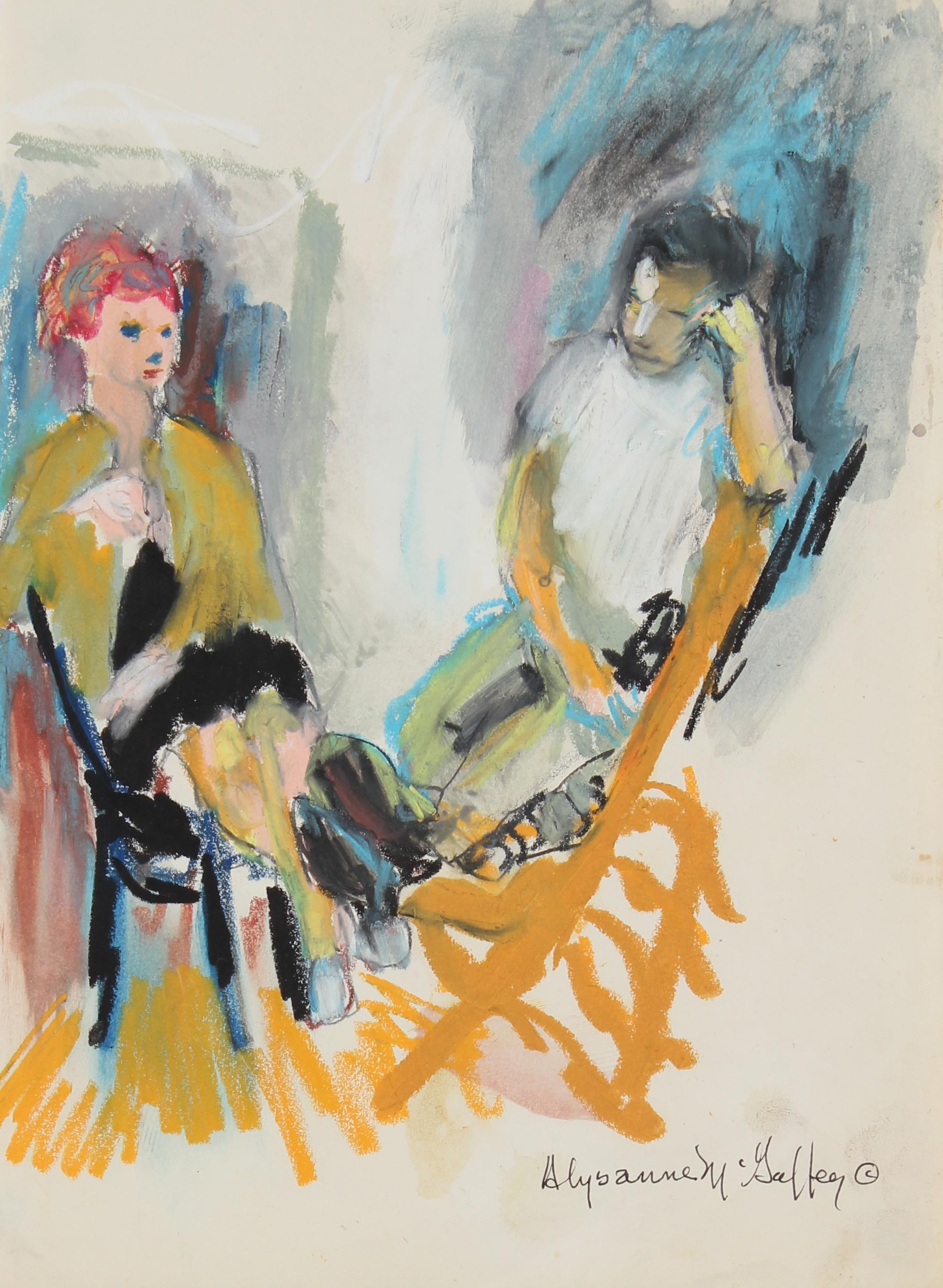 Alysanne McGaffey Figurative Painting - Accompanying Figures Study 20th Century Distemper & Pastel