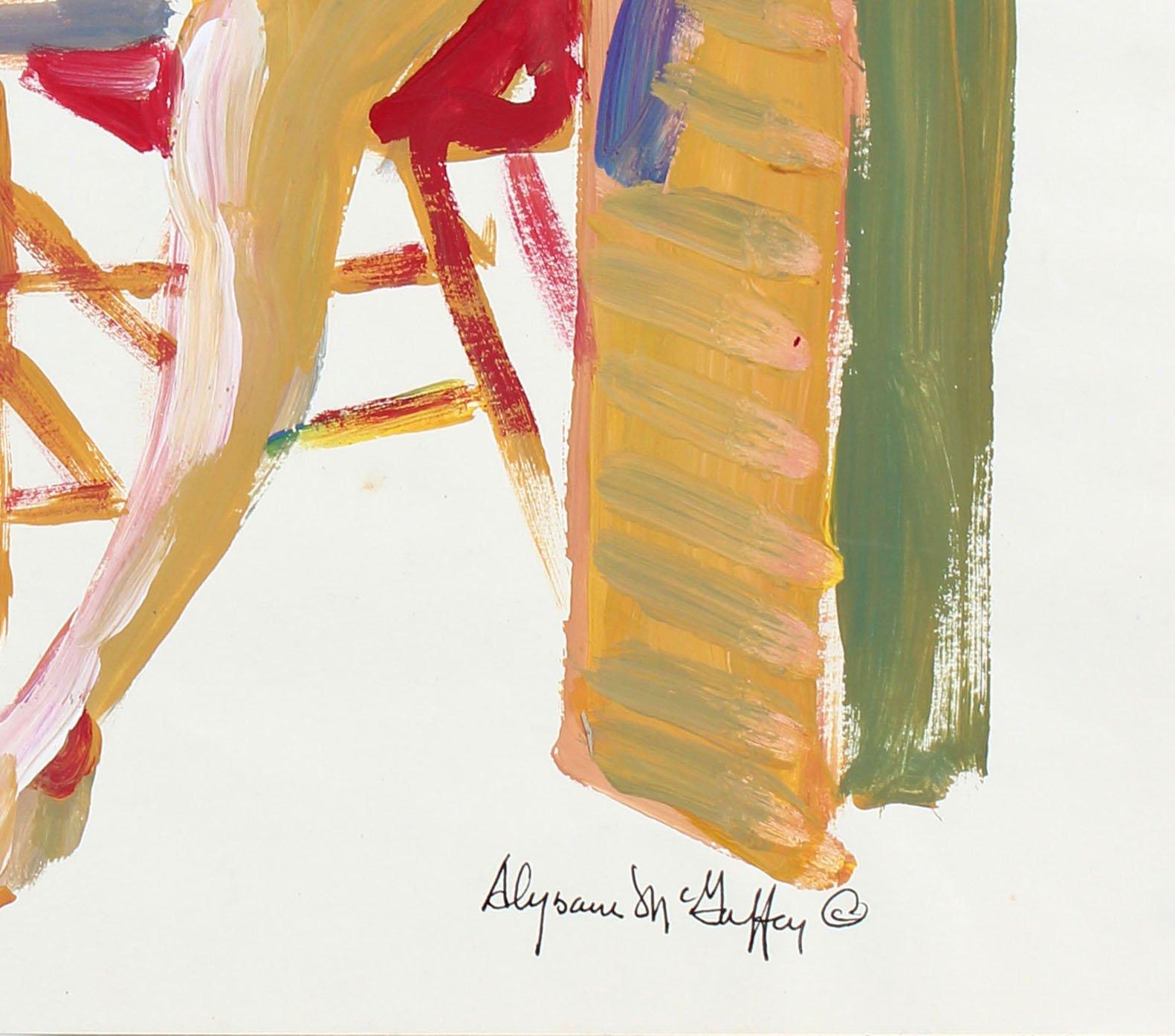 Vibrant Bay Area Figurative Seated Nude 1950-60s Distemper Painting - Beige Portrait Painting by Alysanne McGaffey