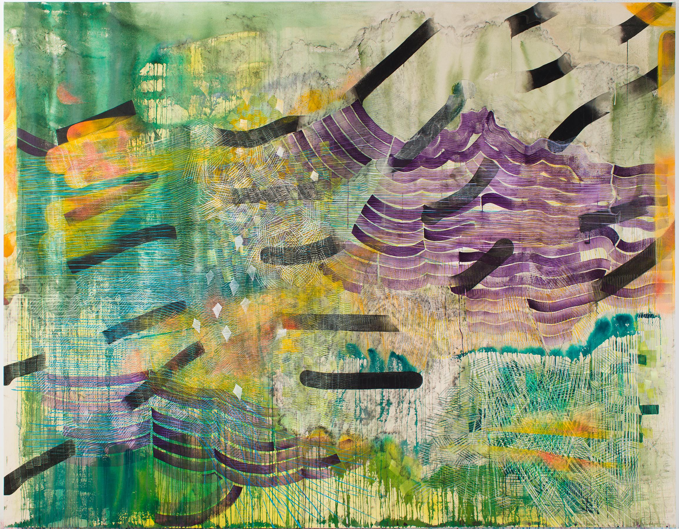 Alyse Rosner Abstract Painting - Parting (green)