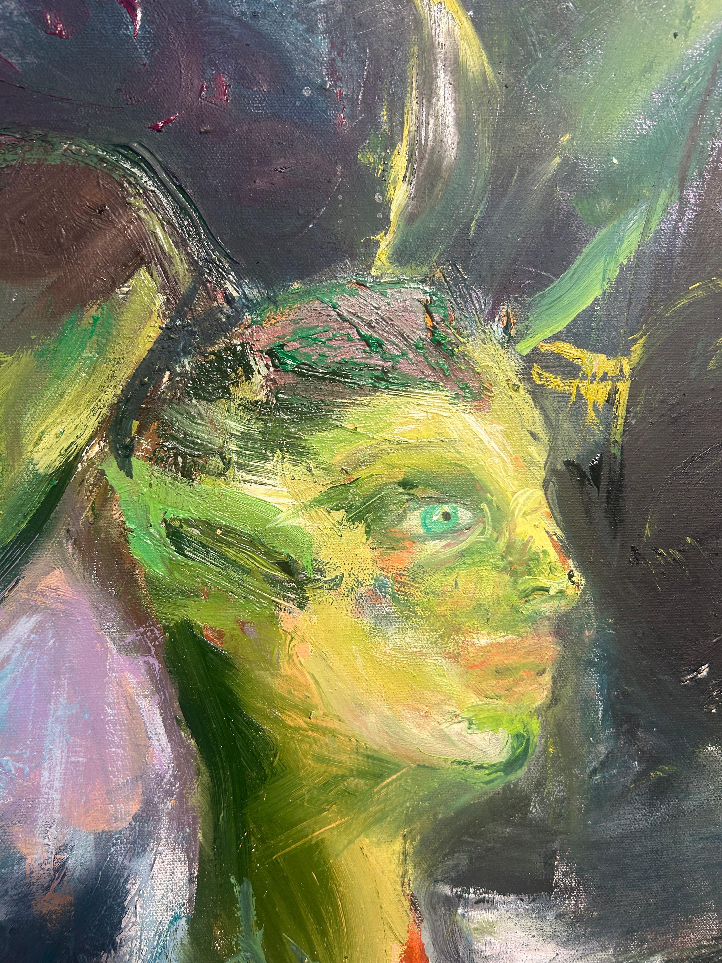 Pittura astratta scura con fiori e figure; fiori selvatici, 2024 in vendita 5