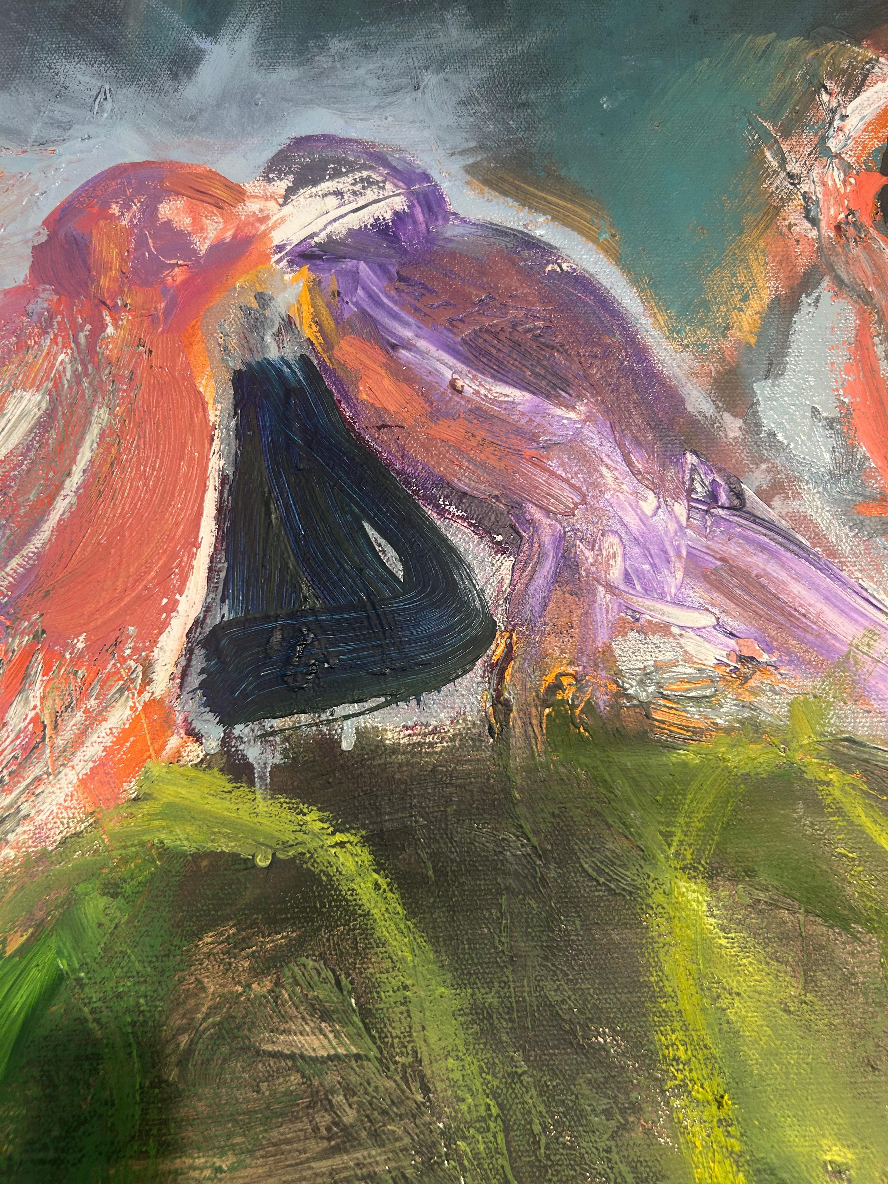 Pittura astratta scura con fiori e figure; fiori selvatici, 2024 in vendita 7