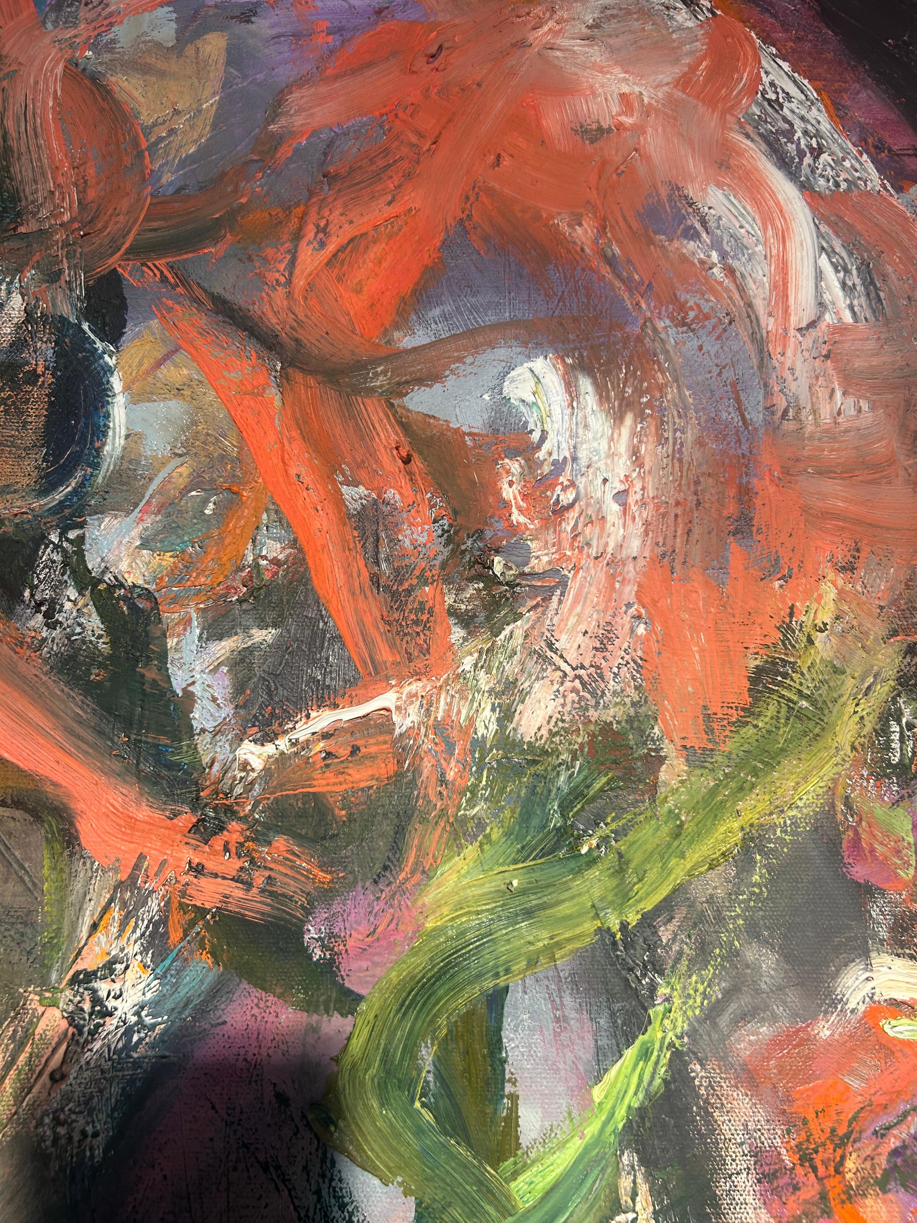 Pittura astratta scura con fiori e figure; fiori selvatici, 2024 in vendita 8