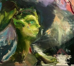 Abstract Dark Floral and Figural Painting; Wildflowers, 2024