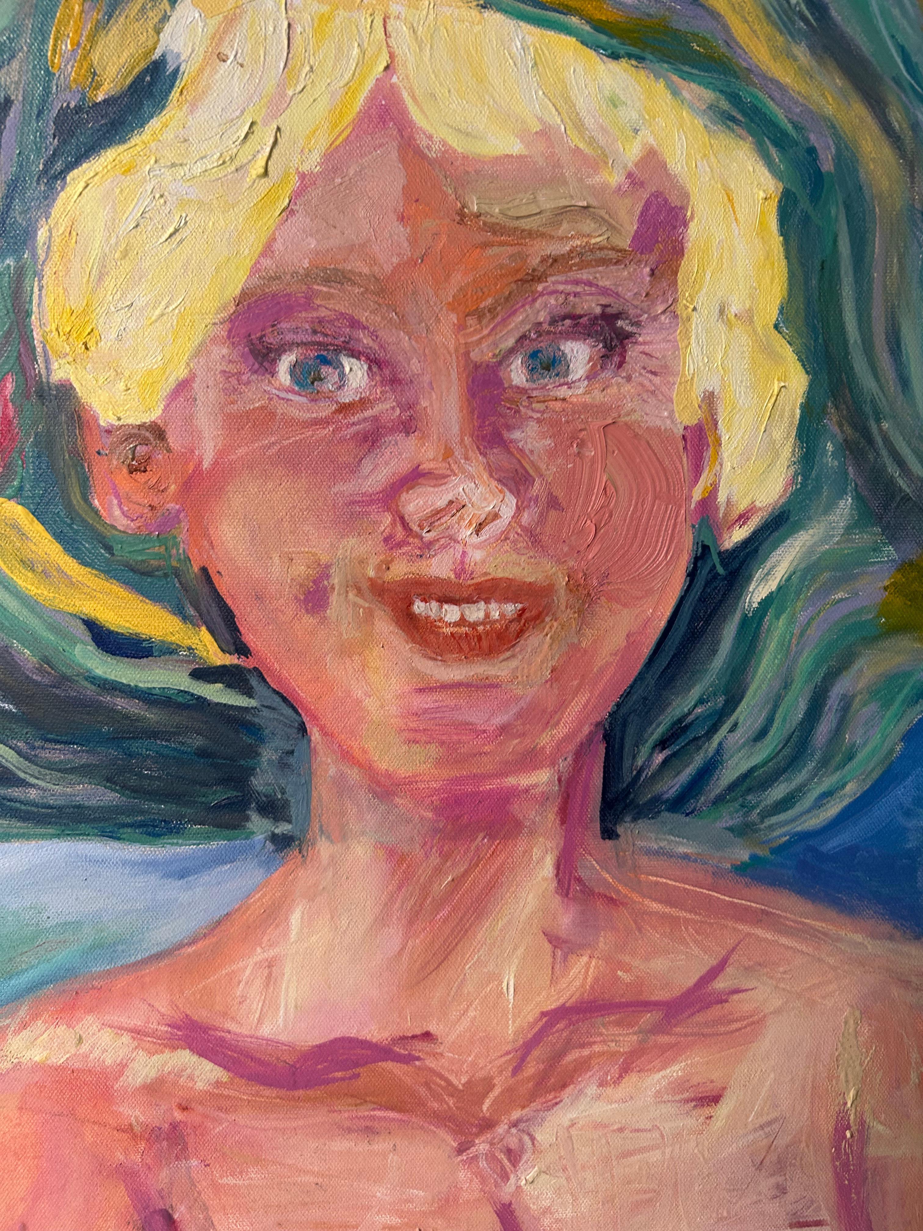 Merlo. Ritratto contemporaneo di una donna. Colorato espressionista figurativo in vendita 6