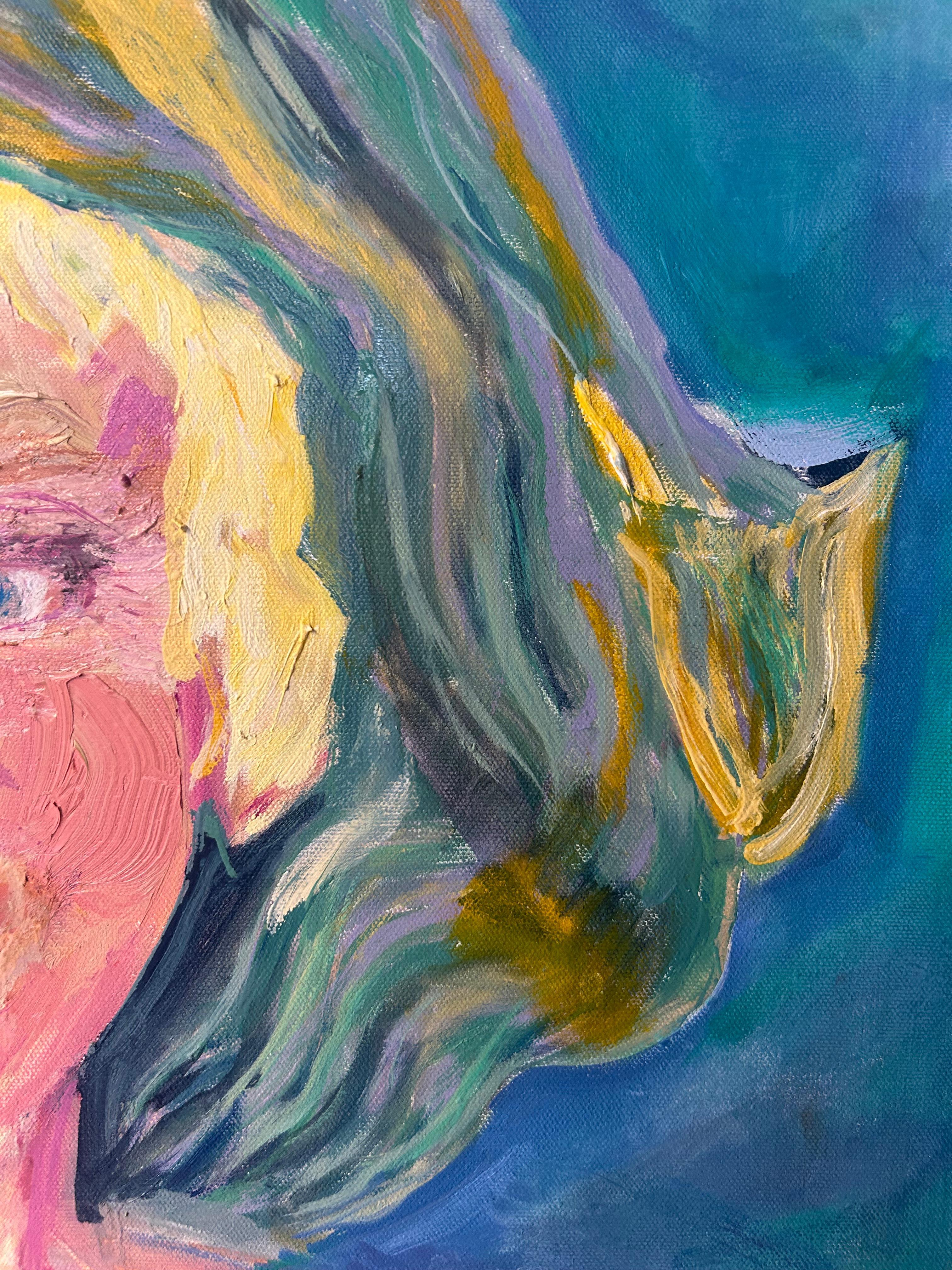 Merlo. Ritratto contemporaneo di una donna. Colorato espressionista figurativo in vendita 7