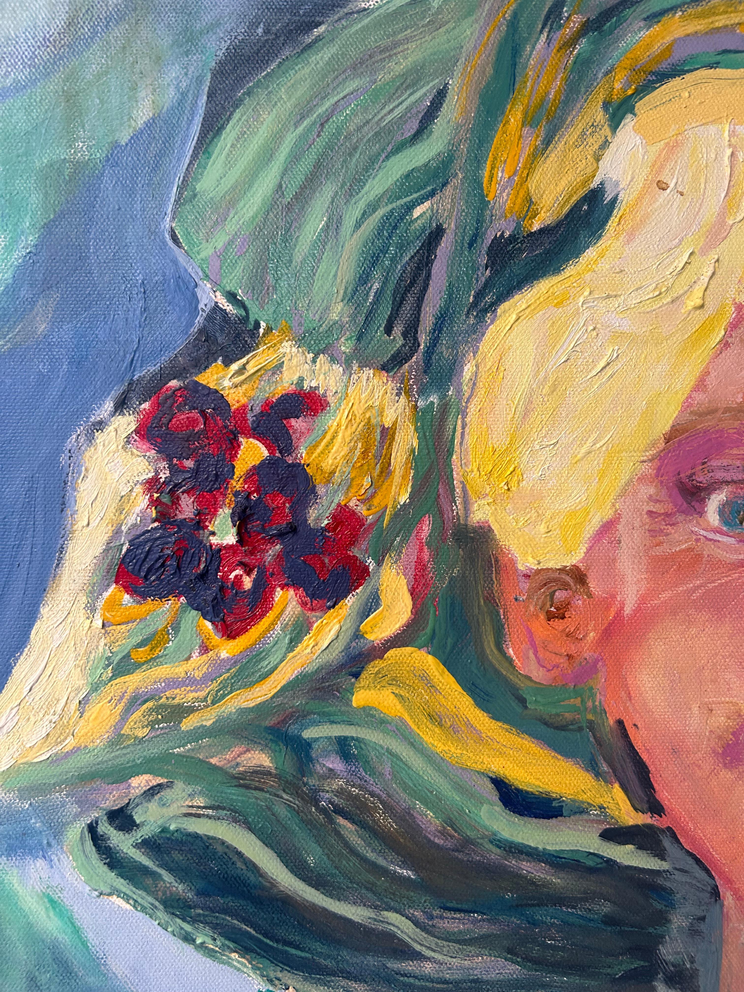 Merlo. Ritratto contemporaneo di una donna. Colorato espressionista figurativo in vendita 8