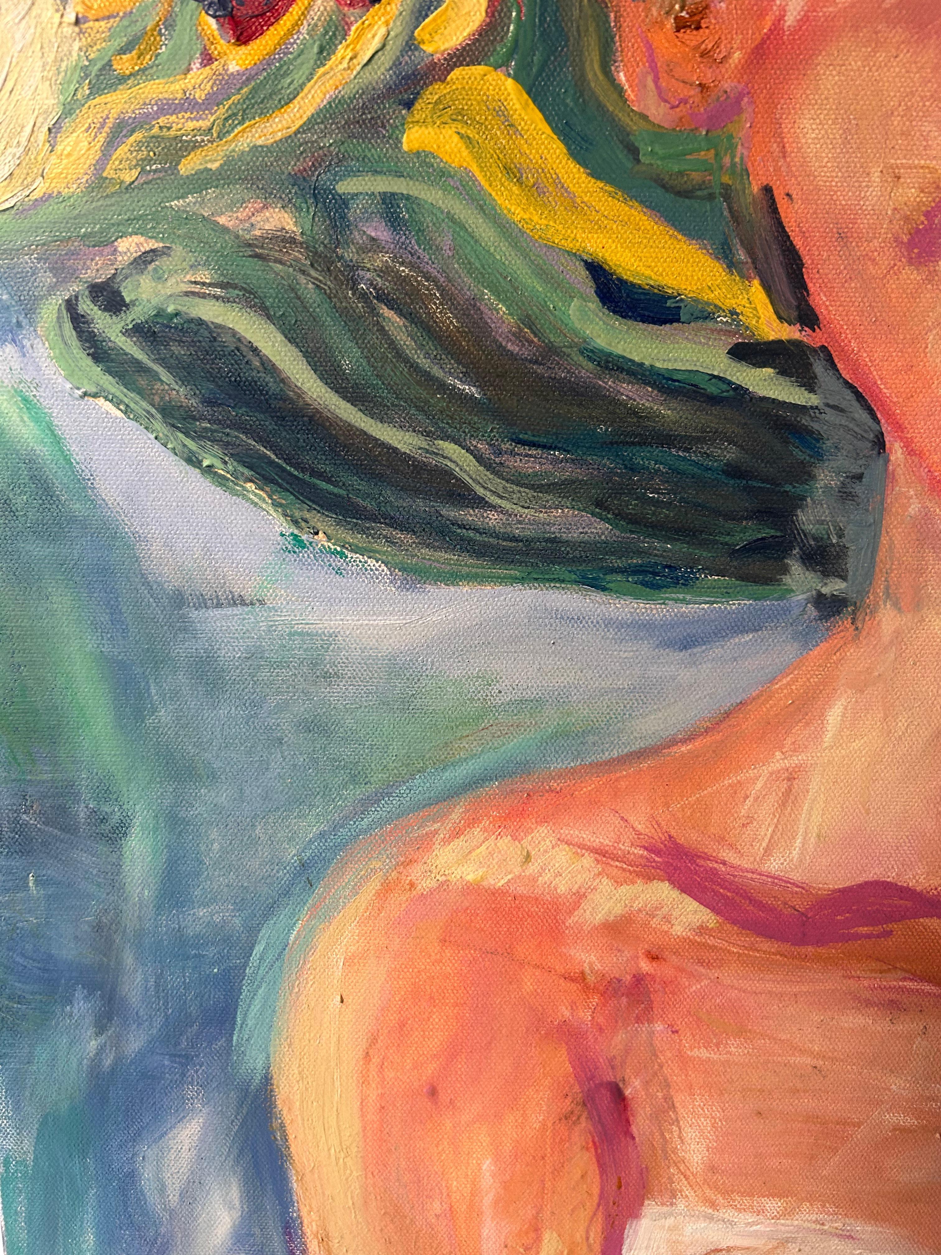 Merlo. Ritratto contemporaneo di una donna. Colorato espressionista figurativo in vendita 9