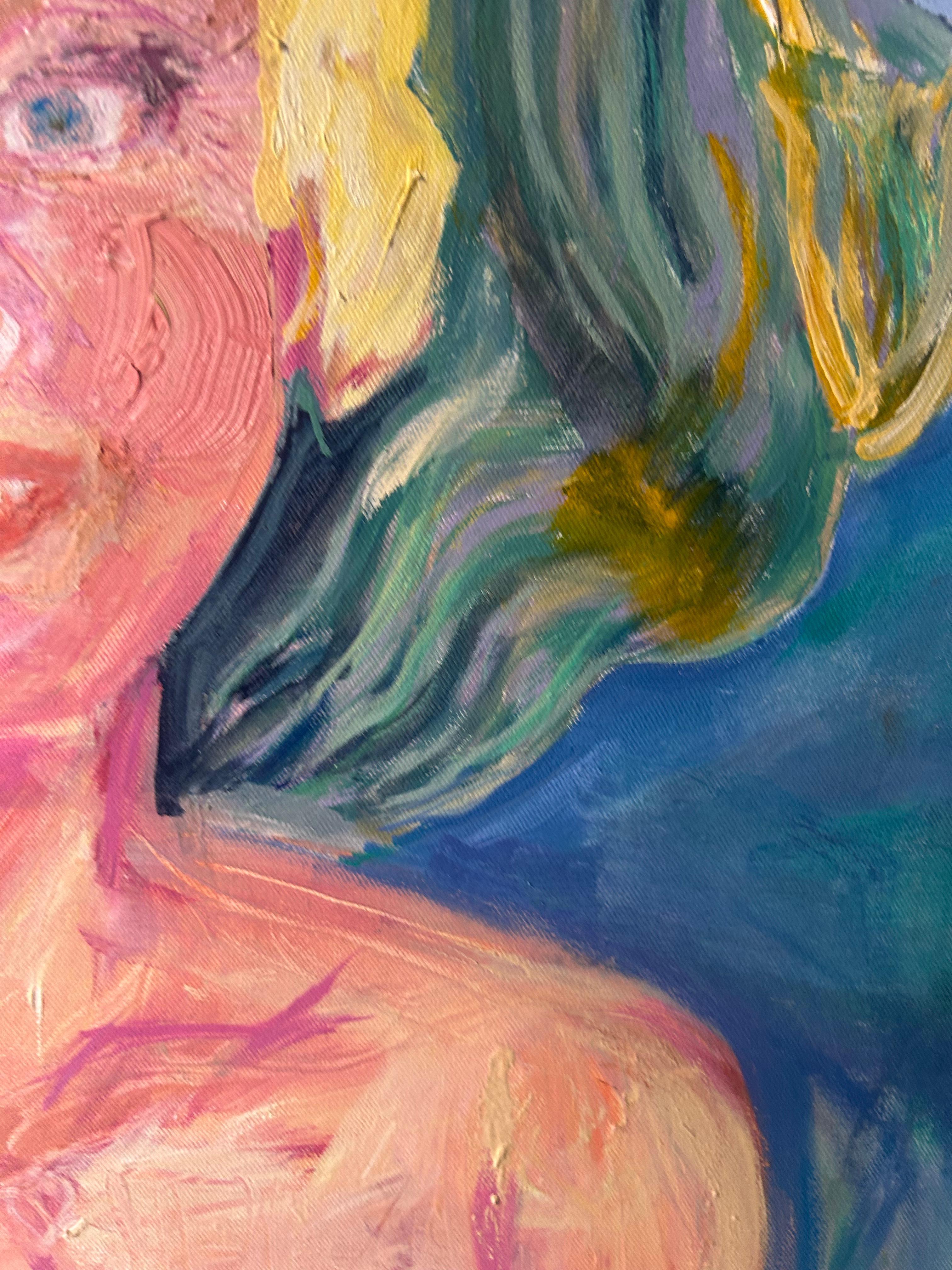 Merlo. Ritratto contemporaneo di una donna. Colorato espressionista figurativo in vendita 11