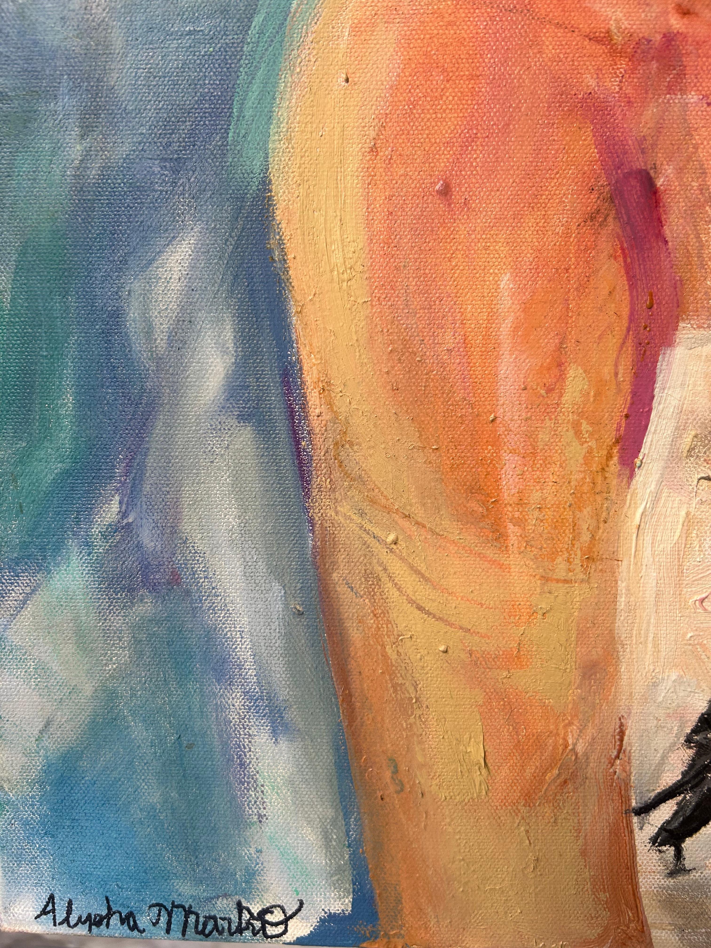 Merlo. Ritratto contemporaneo di una donna. Colorato espressionista figurativo in vendita 12