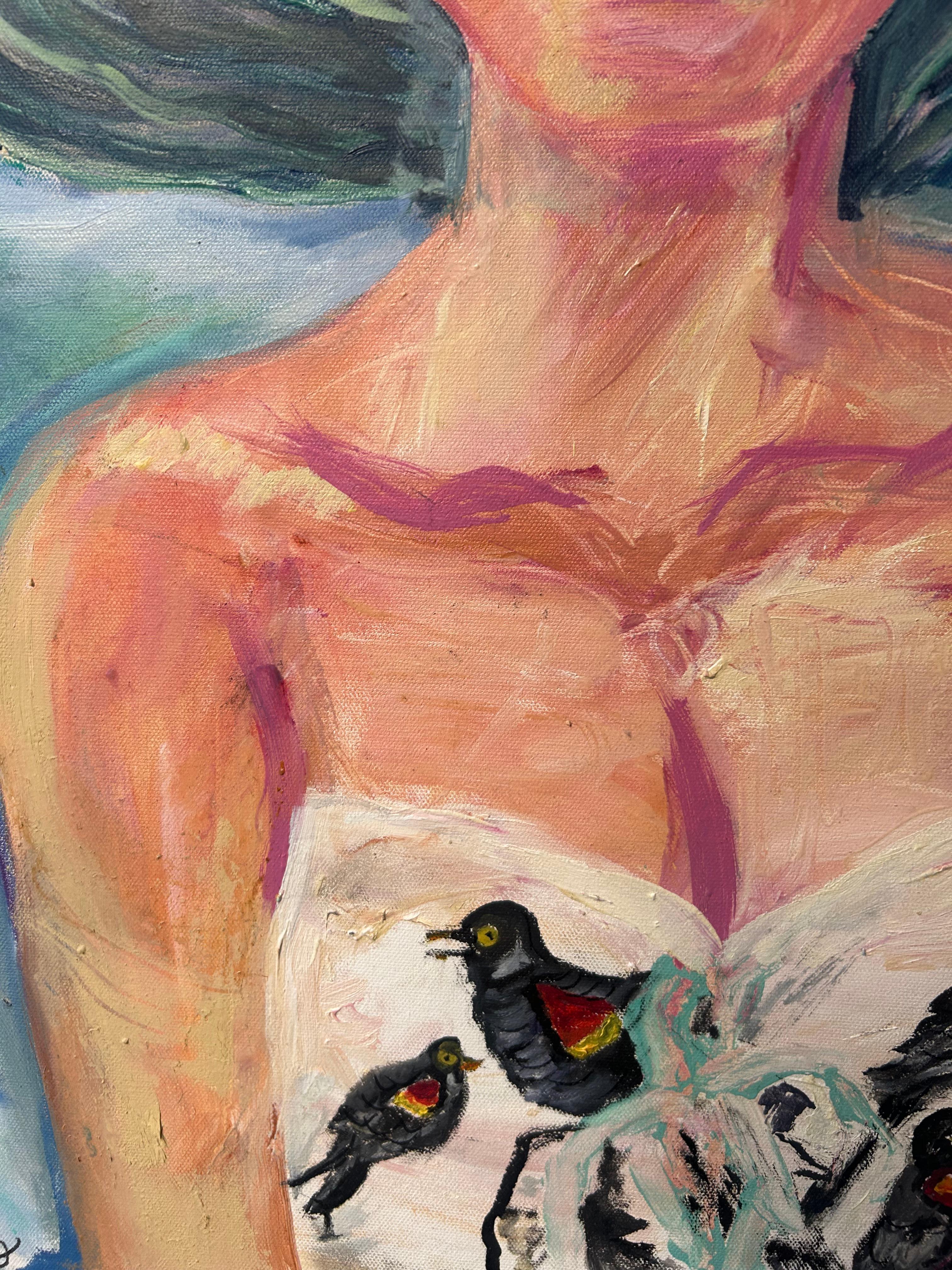 Merlo. Ritratto contemporaneo di una donna. Colorato espressionista figurativo in vendita 13