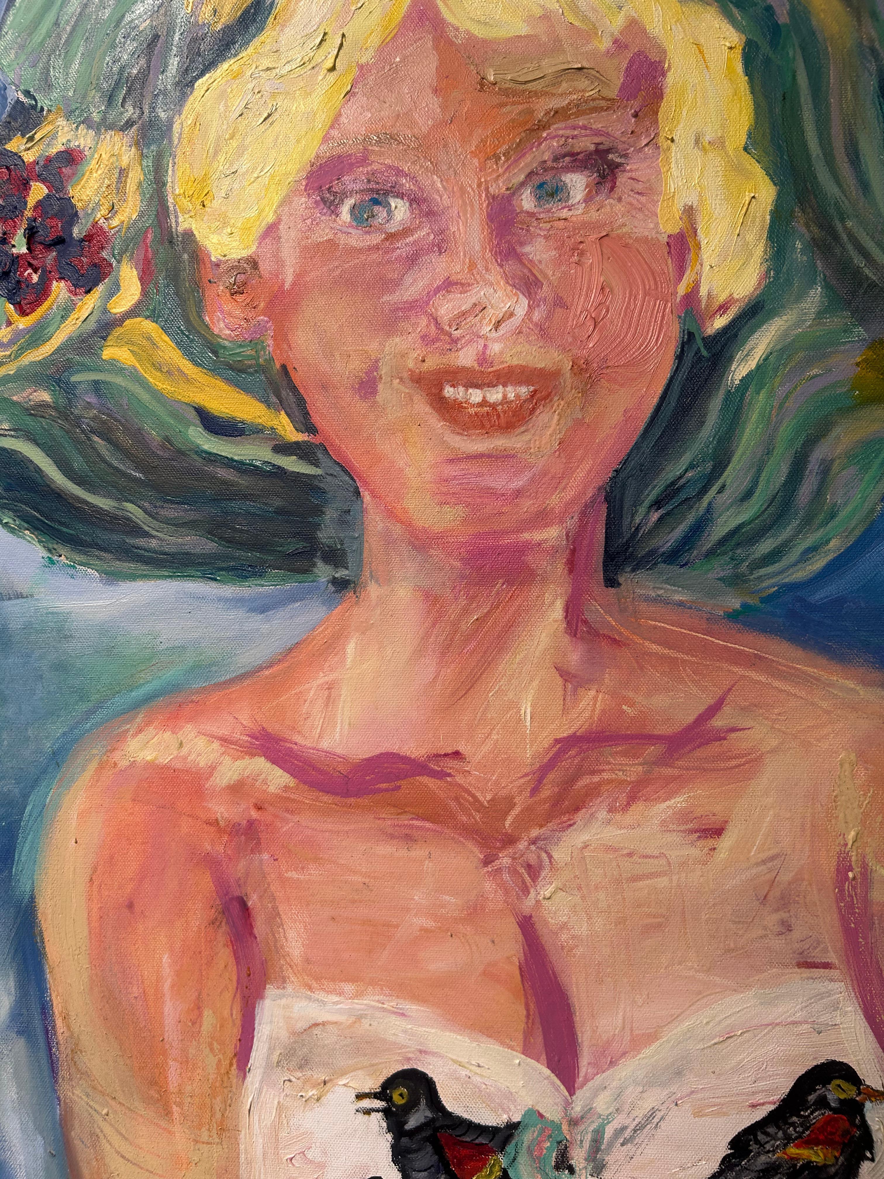 Merlo. Ritratto contemporaneo di una donna. Colorato espressionista figurativo in vendita 14