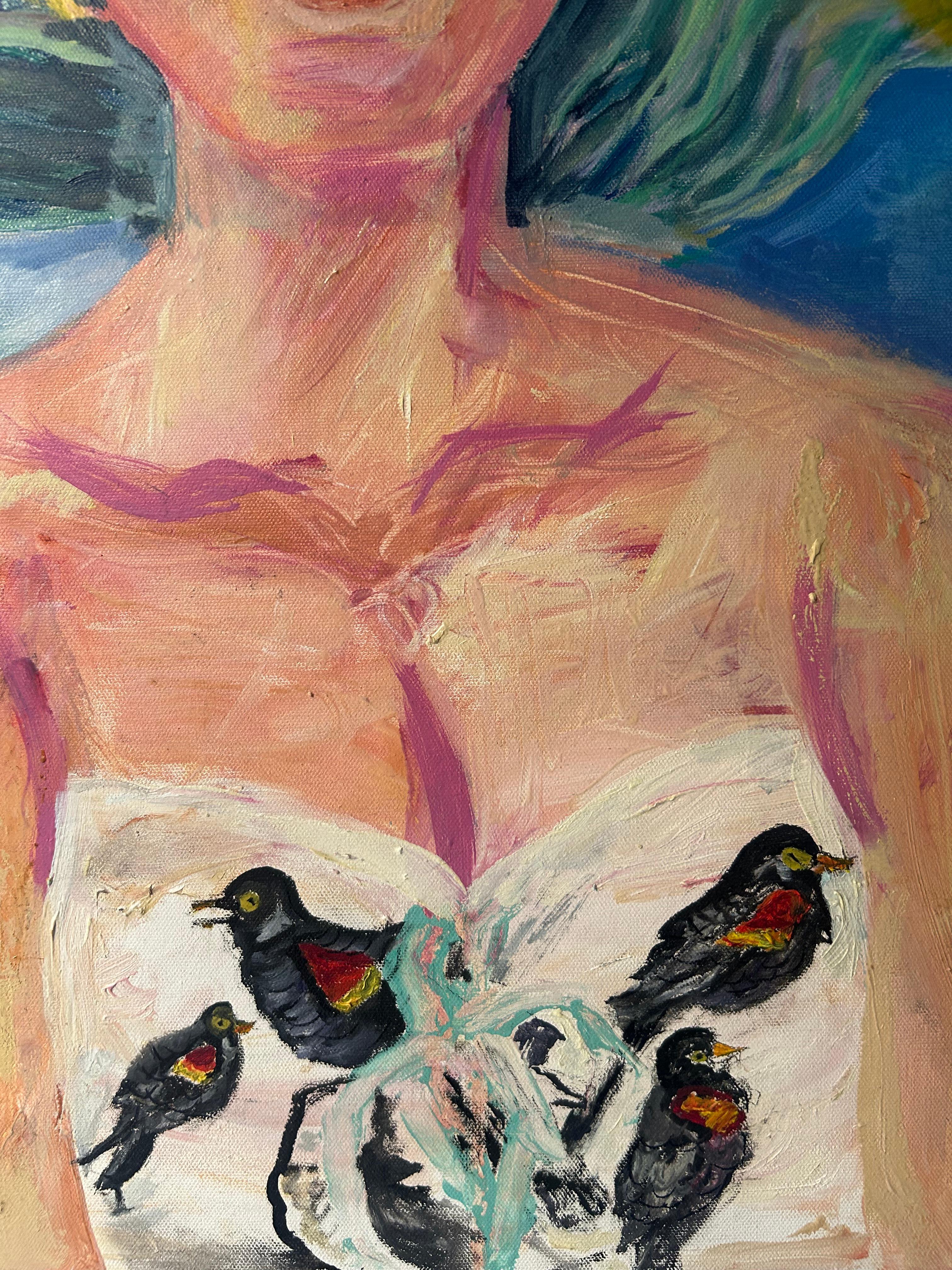 Merlo. Ritratto contemporaneo di una donna. Colorato espressionista figurativo in vendita 5