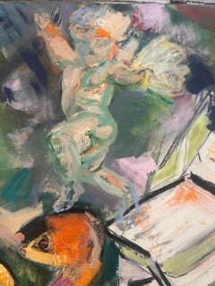 Colorful Geometric Contemporary Abstract Cubist Oil Painting: Stairway