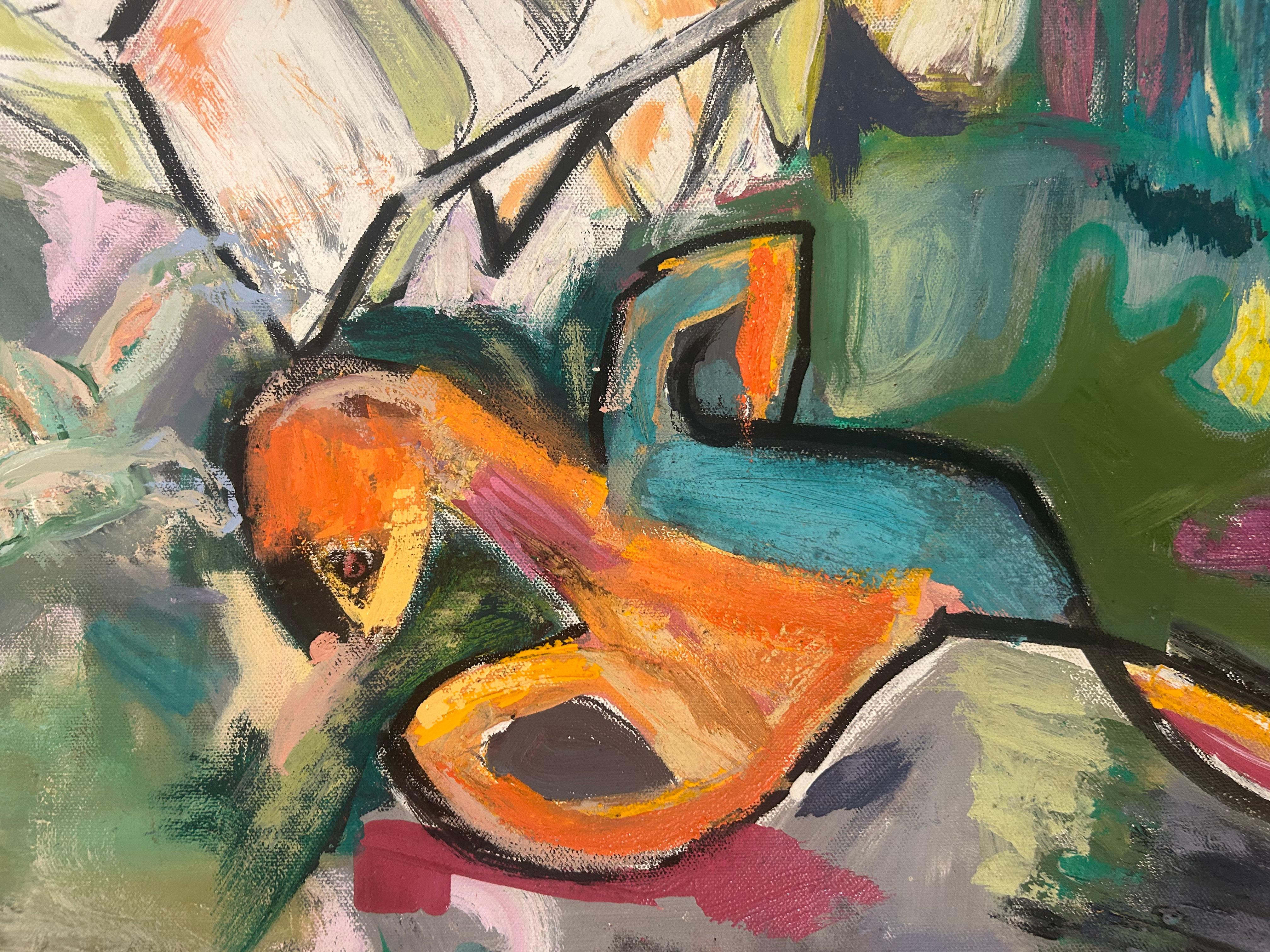 Buntes geometrisches Contemporary Abstract Cubist Ölgemälde: Treppe (Geometrische Abstraktion), Painting, von Alysha Grace Marko