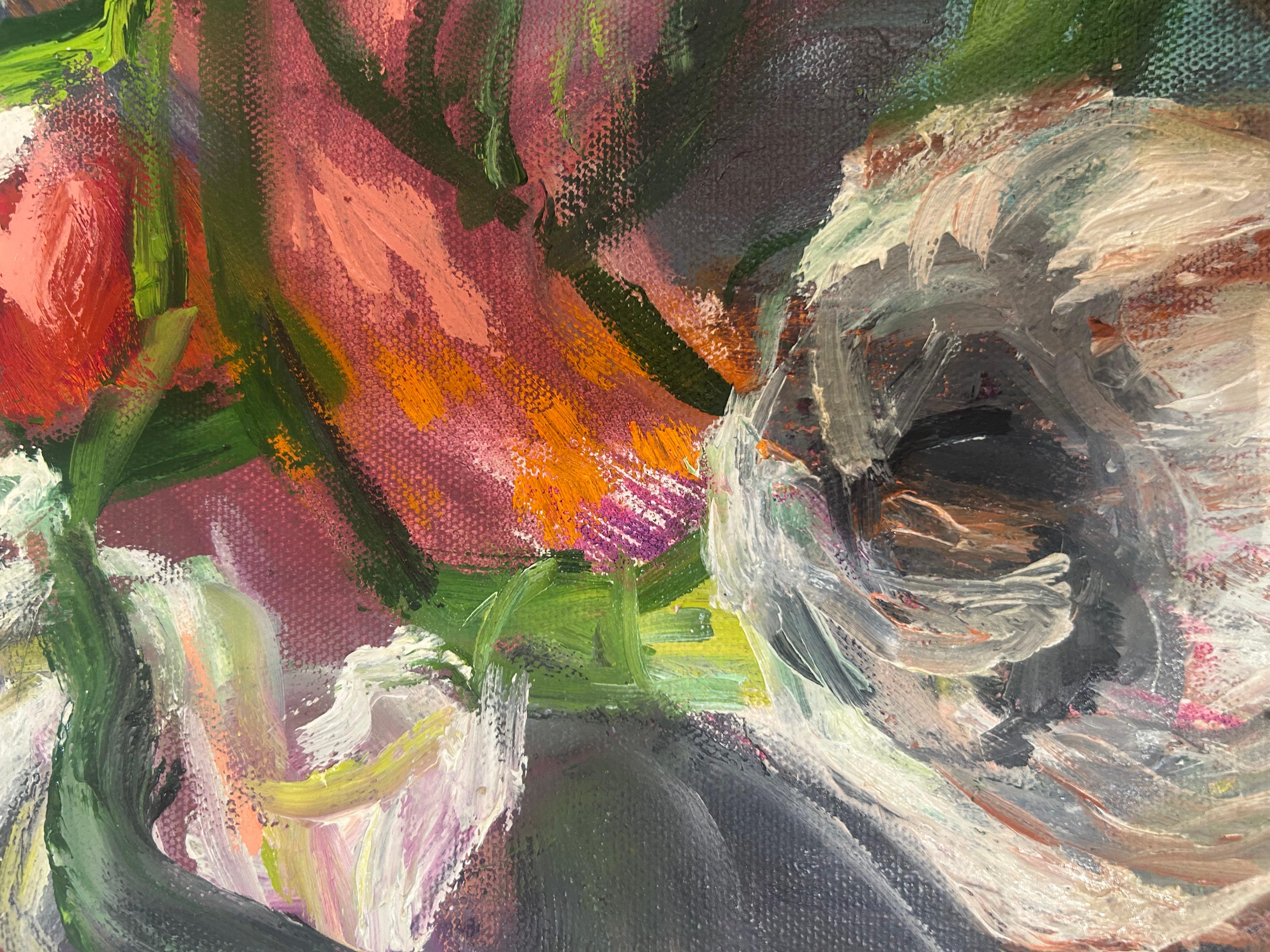 Pintura floral abstracta contemporánea, Eterna - Abstract Painting Gris de Alysha Grace Marko