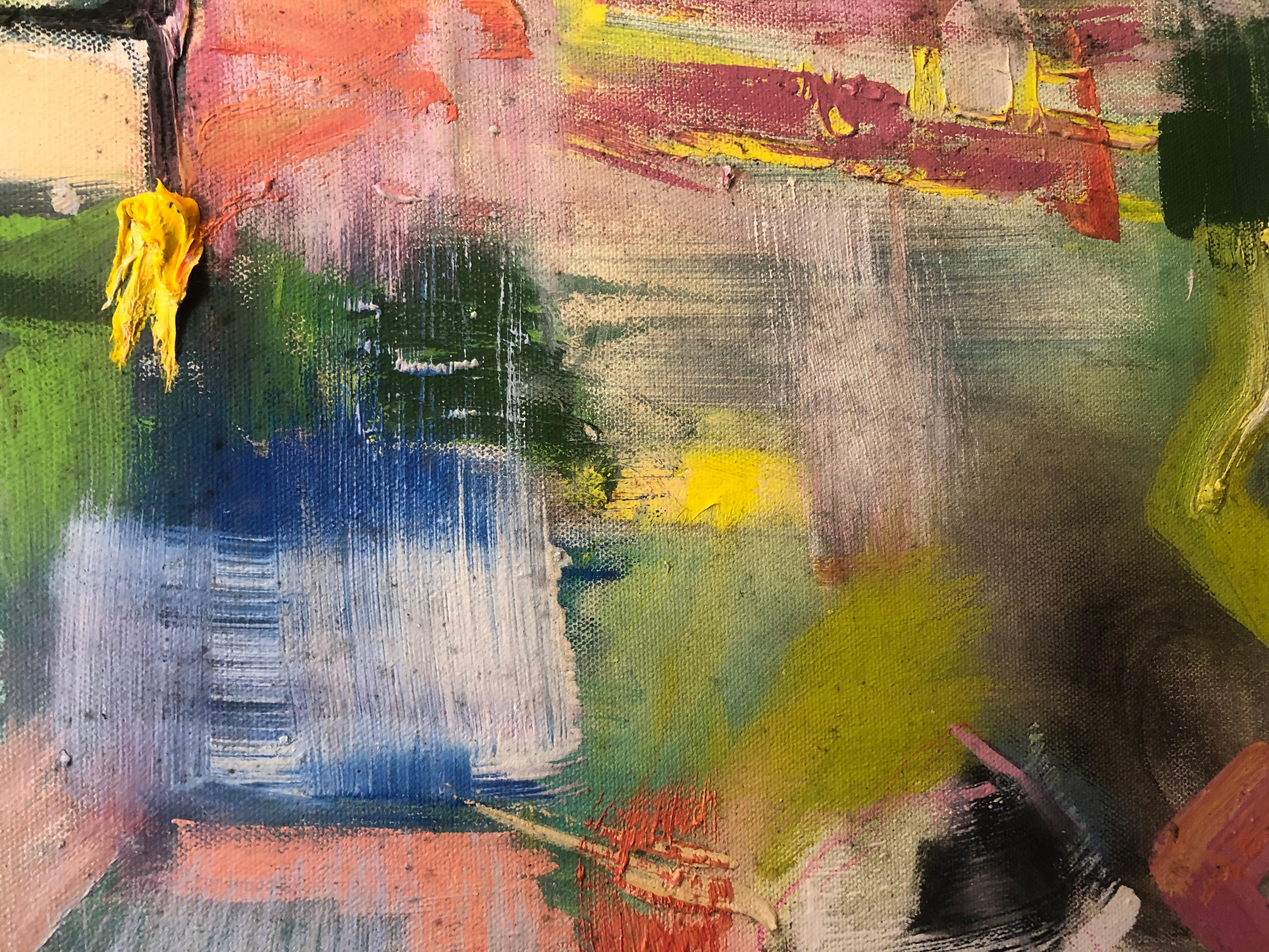 Frammenti. Pittura ad olio astratta espressionista contemporanea con una palette di colori vibranti - Abstract Painting Marrone di Alysha Grace Marko