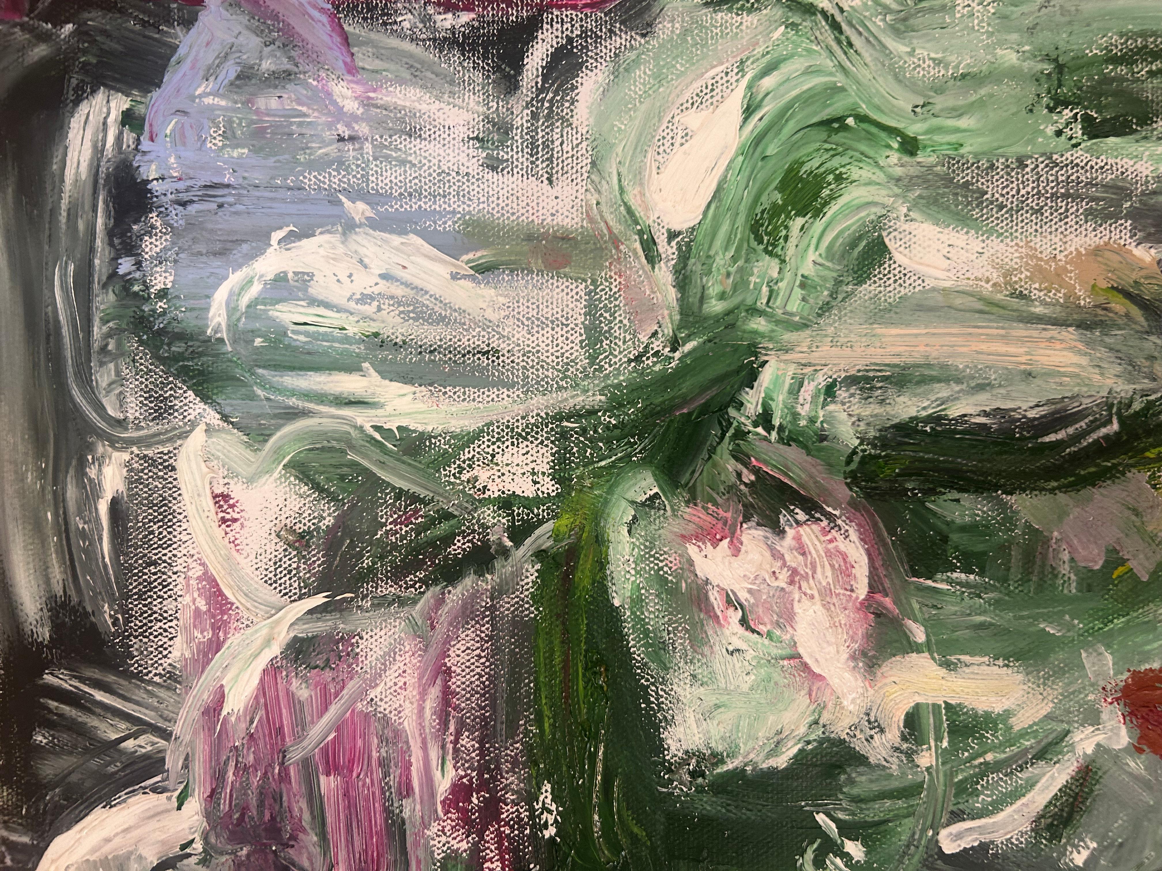 Peinture abstraite florale contemporaine, fleurs d'armoiries - Impressionnisme abstrait Painting par Alysha Grace Marko