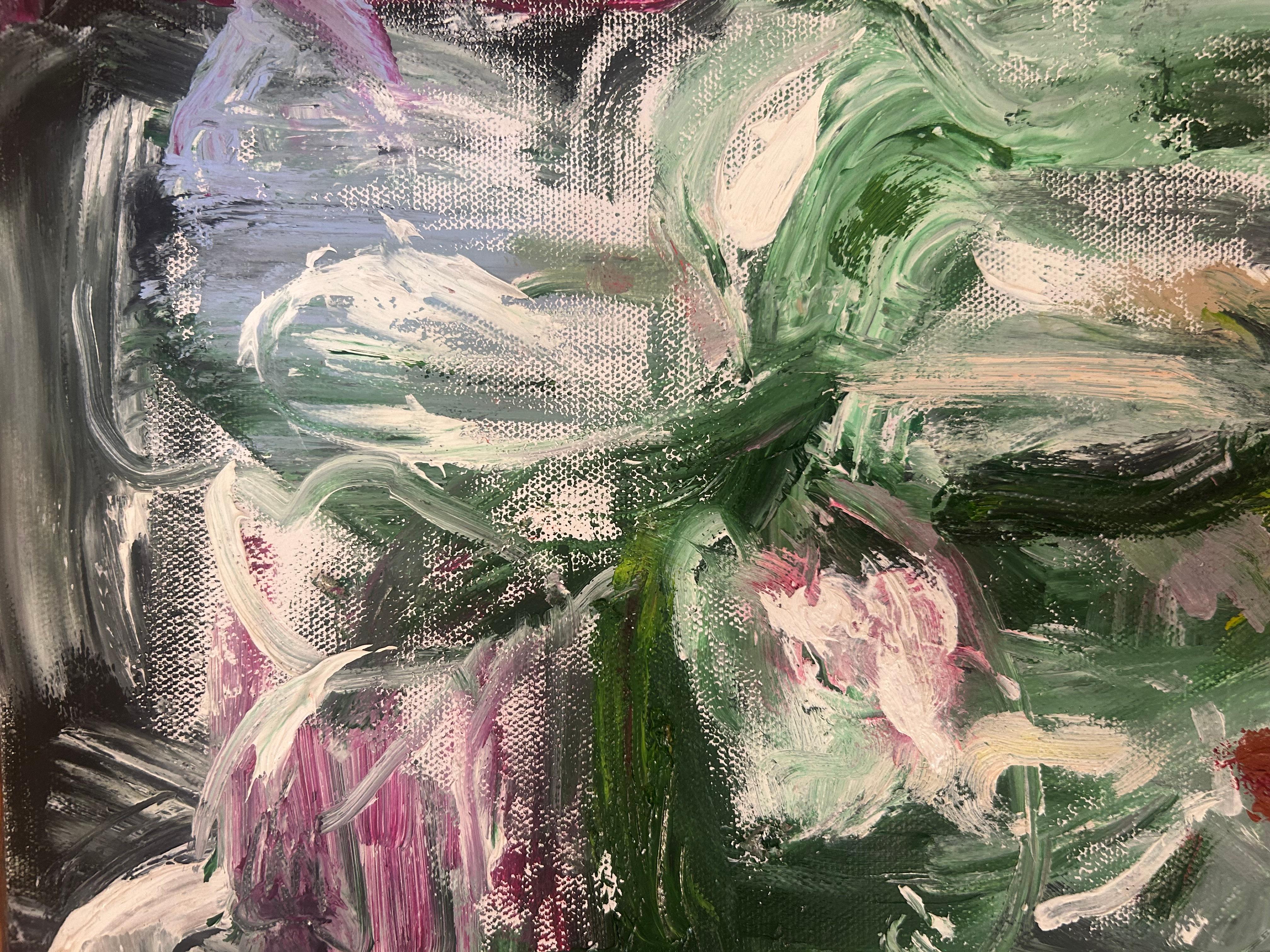 Peinture abstraite florale contemporaine, fleurs d'armoiries - Gris Abstract Painting par Alysha Grace Marko