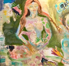 Long Abstract and Figural Neutral Painting on Canvas: War Within, 2024