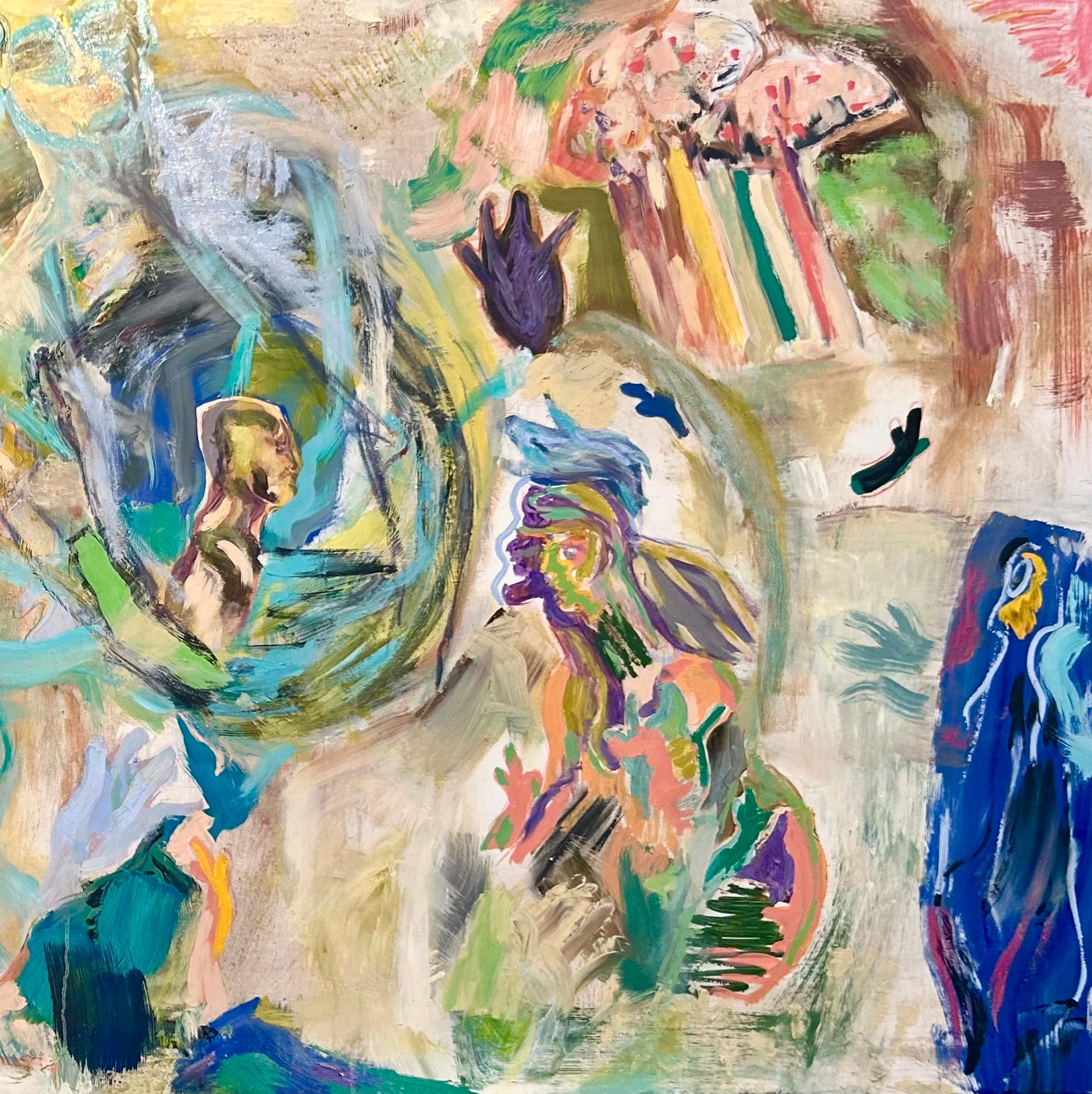 Pintura larga abstracta y figurativa neutra sobre lienzo: Guerra Interior, 2024 - Figurative Painting Marrón de Alysha Grace Marko