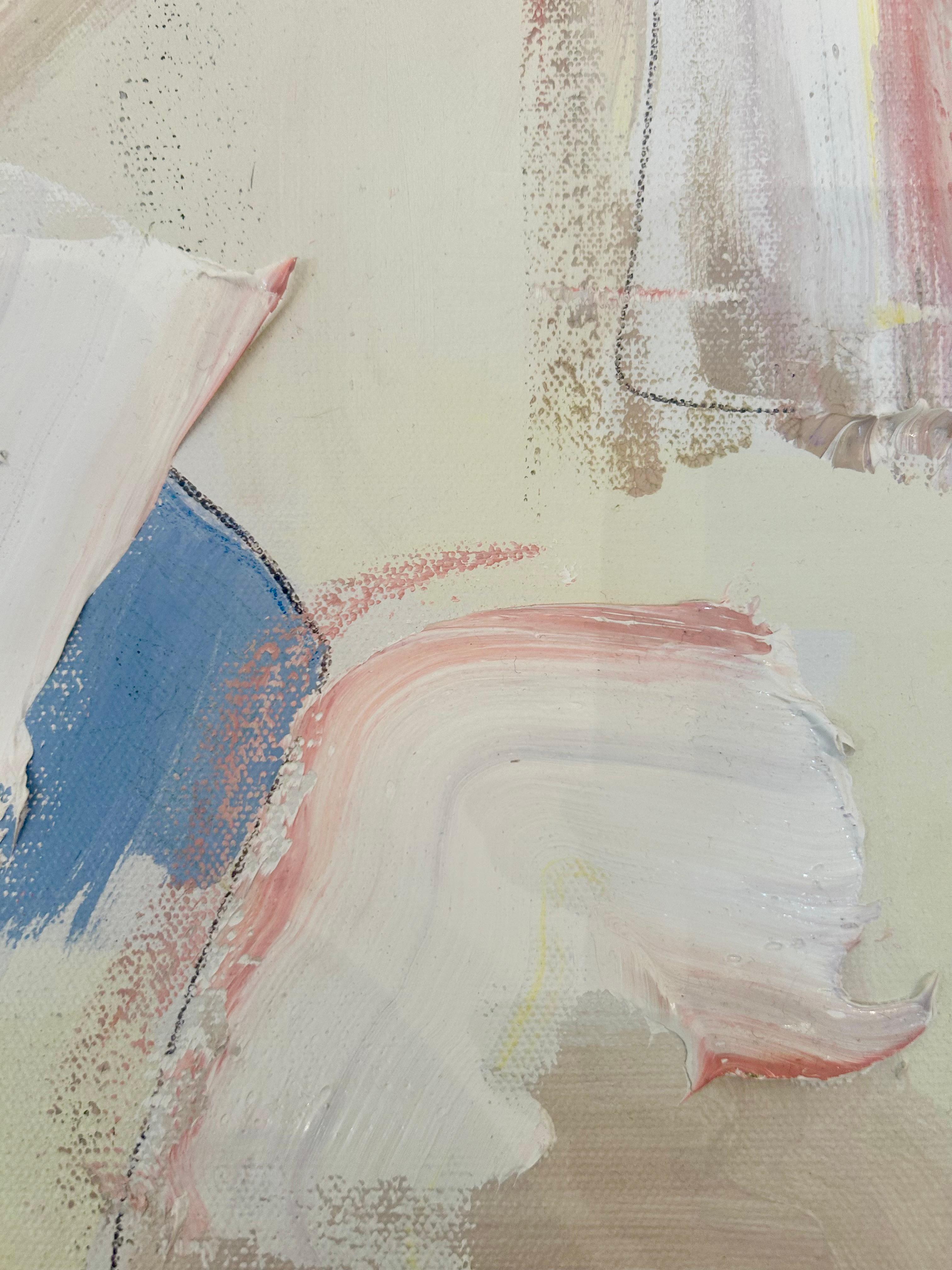 Pittura ad olio astratta neutra dai colori tenui: Stivali da cowboy più uno - Abstract Painting Grigio di Alysha Grace Marko