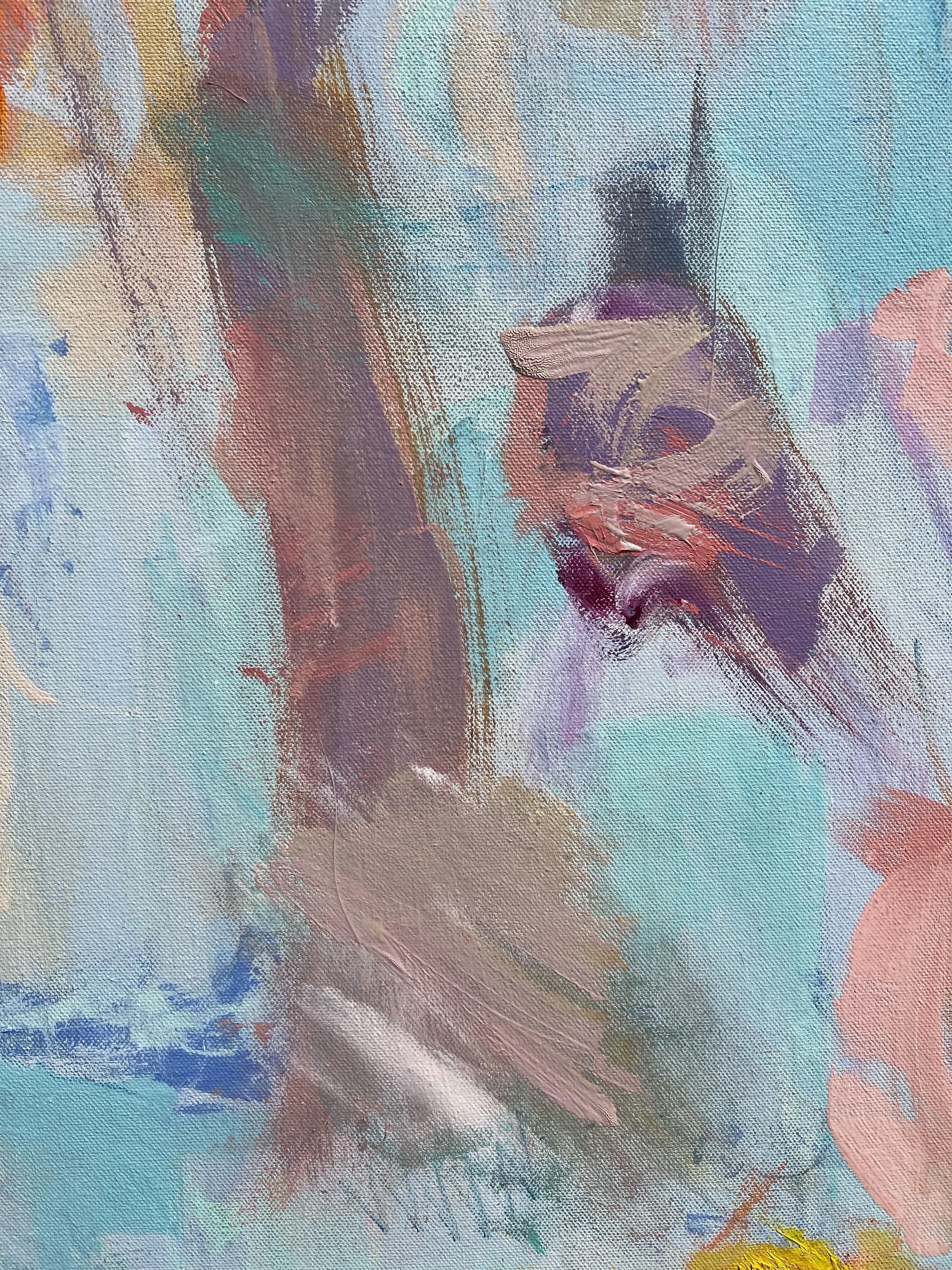 Beach è un dipinto a olio astratto di paesaggio contemporaneo che raffigura l'acqua e la terra dall'alto, realizzato dall'artista italo-americana Alysha Grace Marko. È caratterizzato da un paesaggio balneare sereno con un tocco di blu rilassante e