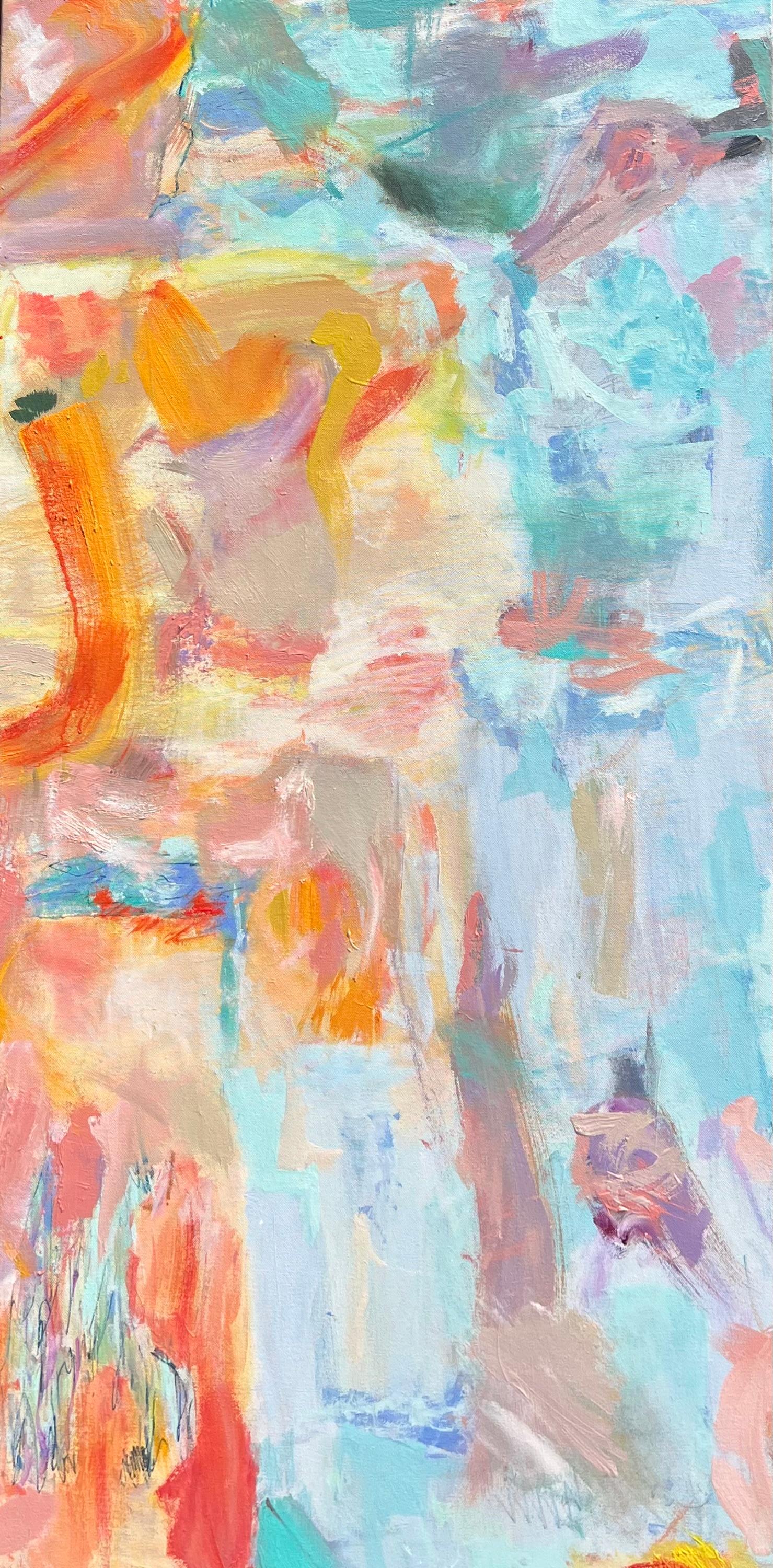 Abstract Painting di Alysha Grace Marko - Spiaggia: Pittura astratta contemporanea con colori pastello tenui, paesaggio ad olio