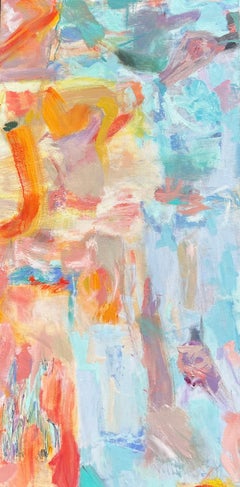 Playa: Pintura al óleo abstracta contemporánea con paleta de colores pastel suaves para paisajes
