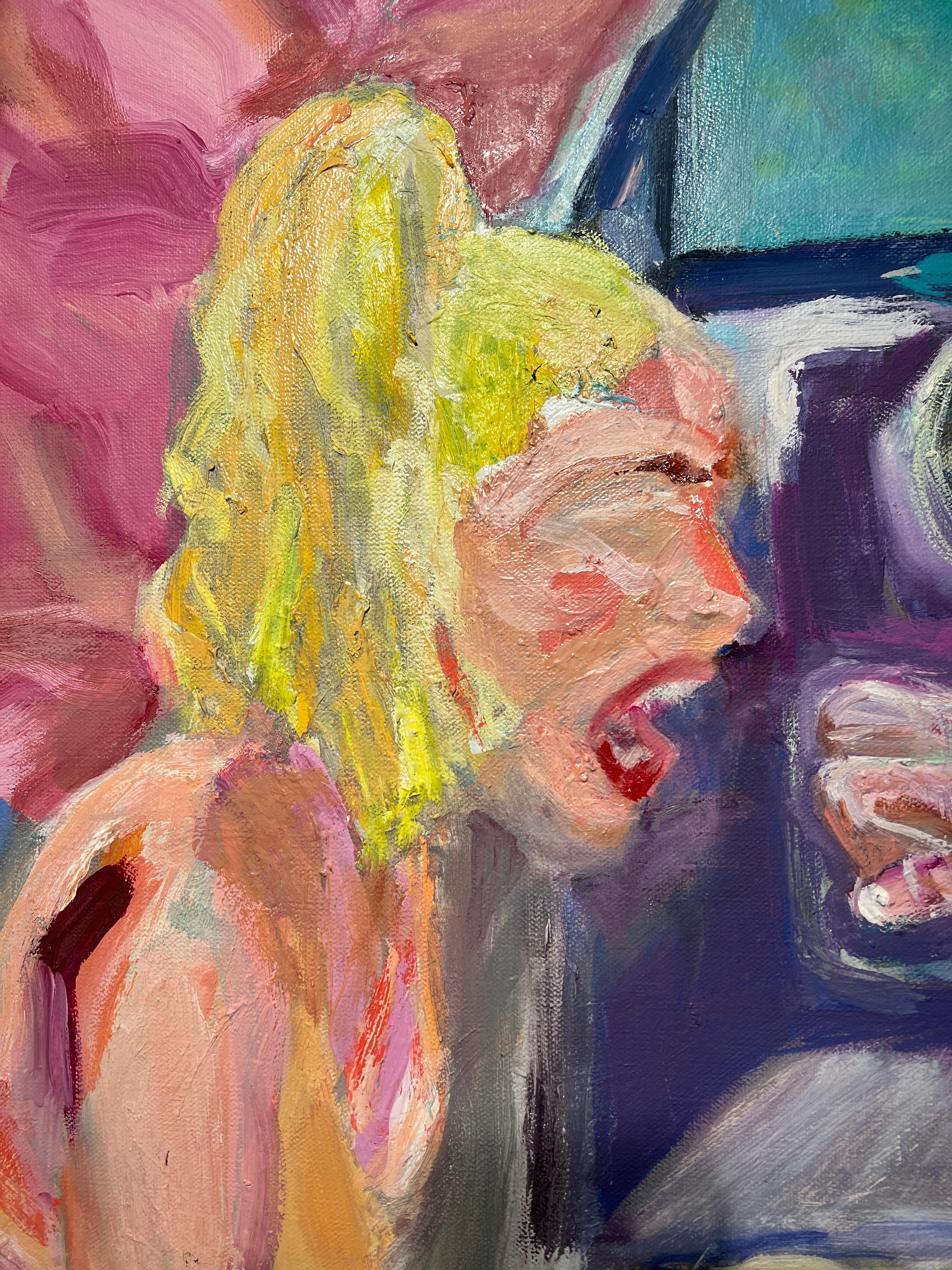 Paseo en barco: Pintura al óleo figurativa contemporánea brillante - Painting de Alysha Grace Marko