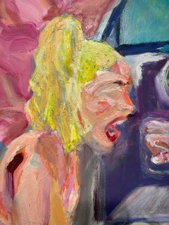 Promenade en bateau : peinture à l'huile figurative contemporaine lumineuse