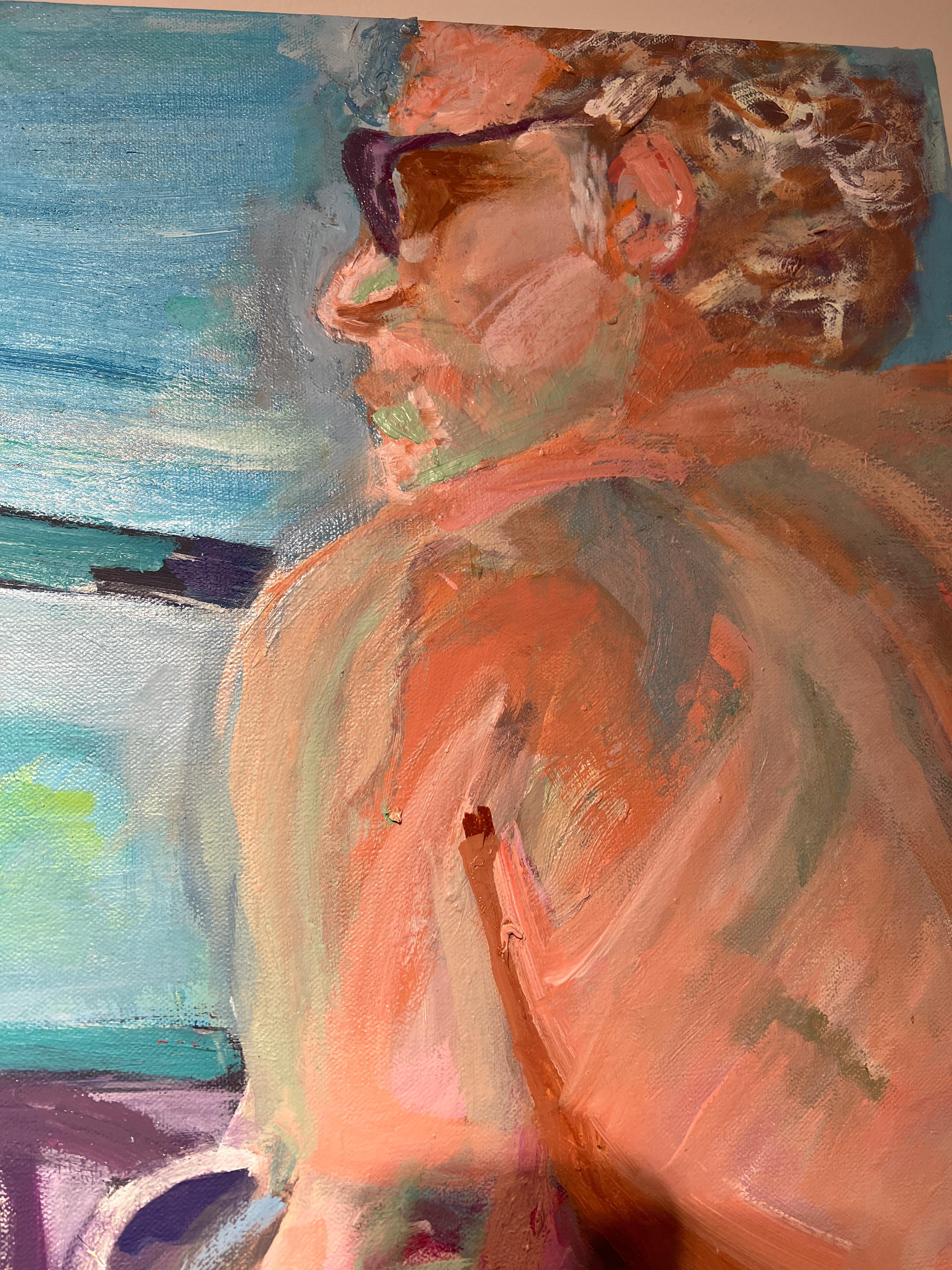 Paseo en barco es un óleo figurativo contemporáneo de la artista estadounidense Alysha Marko. Presenta cuatro figuras en una lancha motora que surca las aguas azules. 

Biografía del artista:
Nacida en el centro de Jersey, Alysha Grace Marko es una