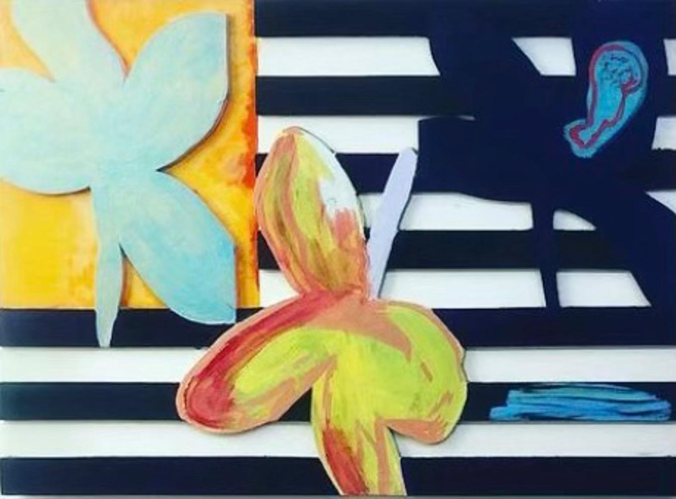 Bandiera 3: opera d'arte astratta contemporanea con Wood, acrilico e pittura a olio - Mixed Media Art di Alysha Grace Marko