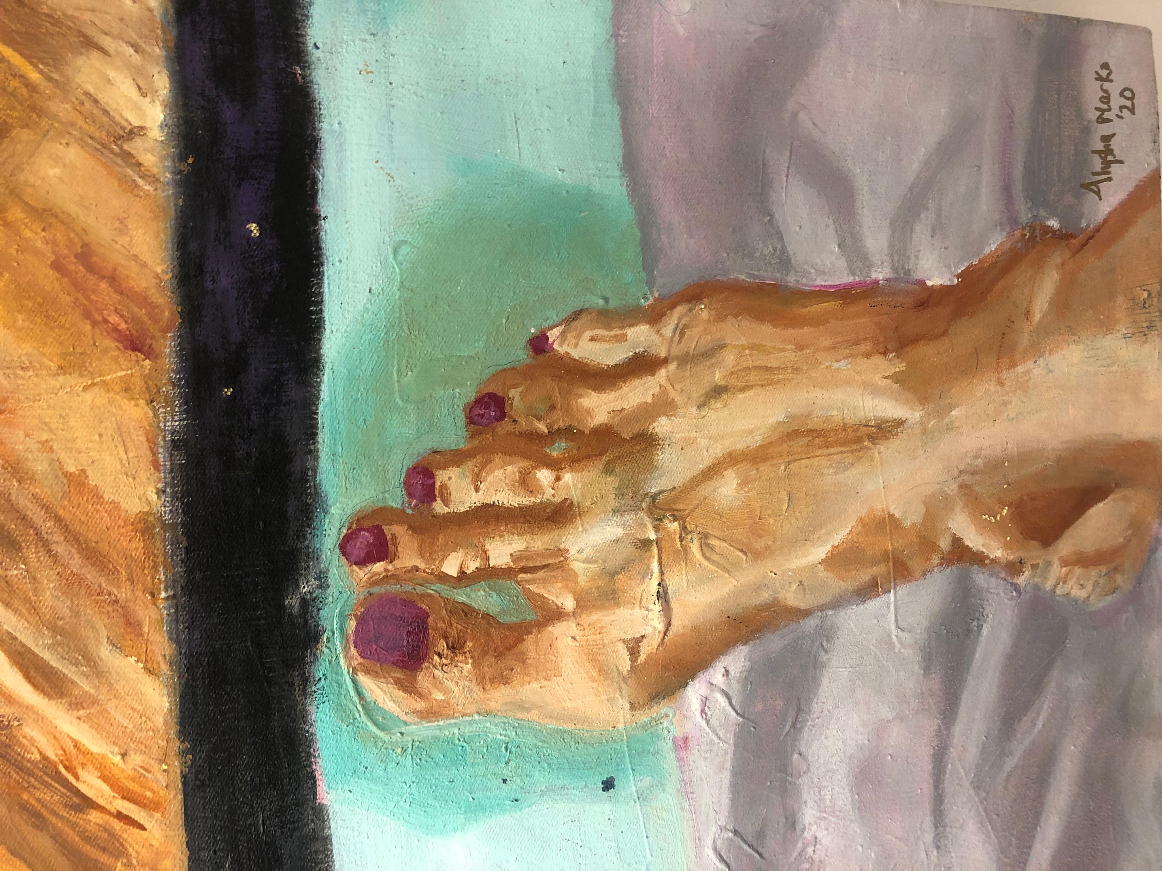 Una cosa codiciada: pintura figurativa abstracta contemporánea de colores vibrantes en venta 1