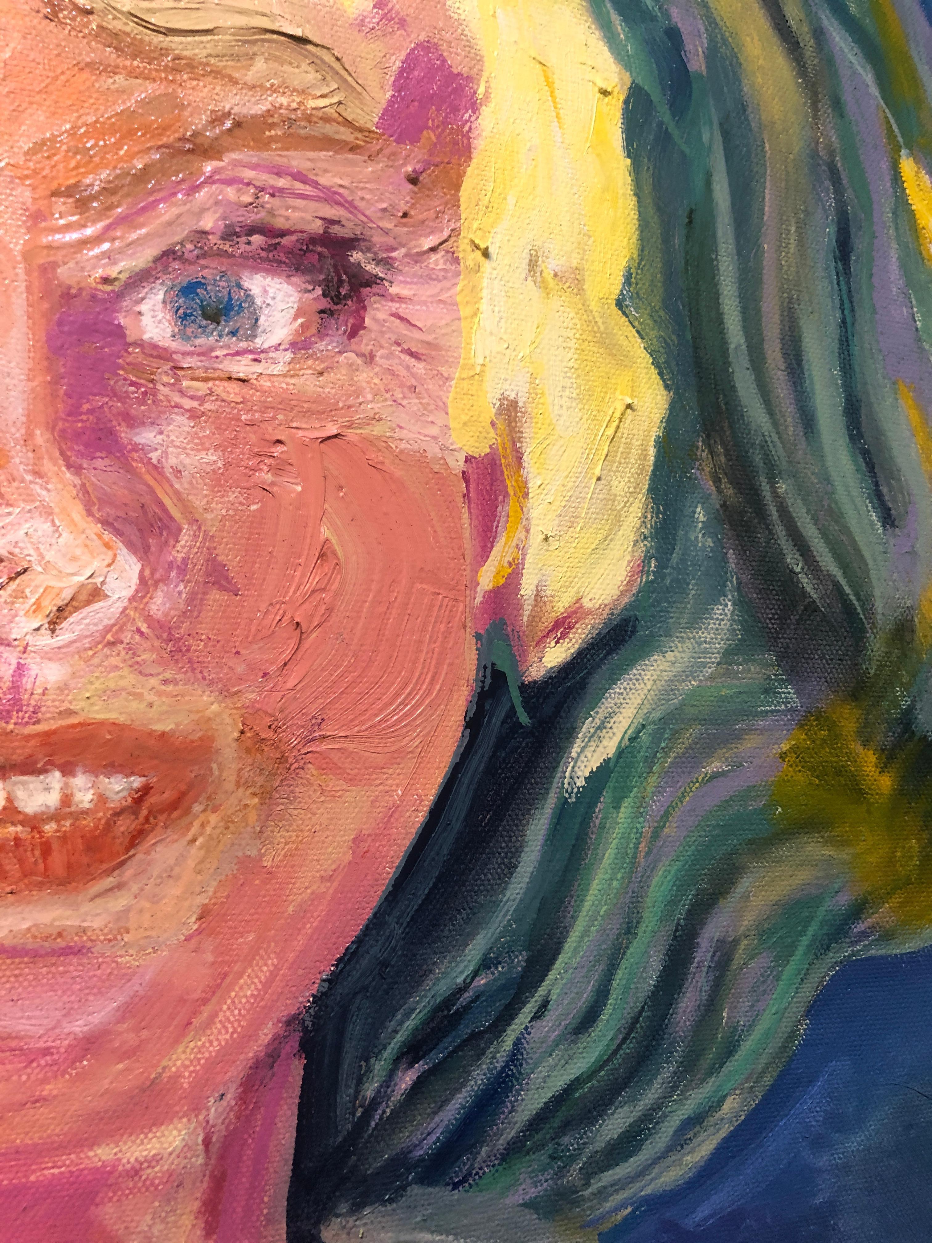 Merlo. Ritratto contemporaneo di una donna. Colorato espressionista figurativo in vendita 1