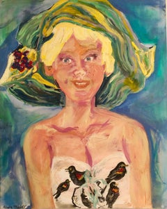 Le merle. Portrait contemporain d'une femme. Figuratif expressionniste coloré