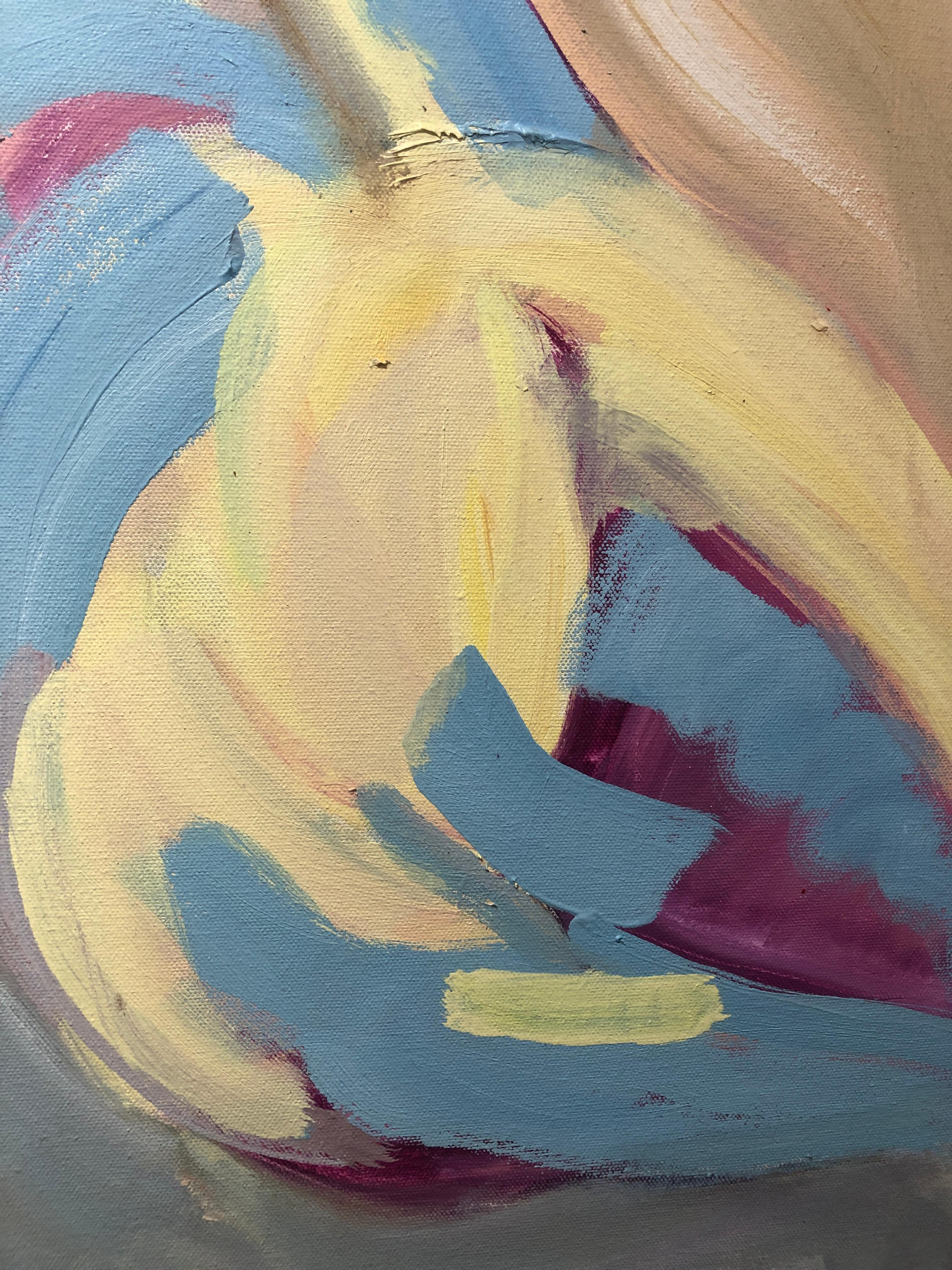 Don't Look Back. figurative oil painting of nude woman contemporary laying down - Expressionist Painting by Alysha Grace Marko