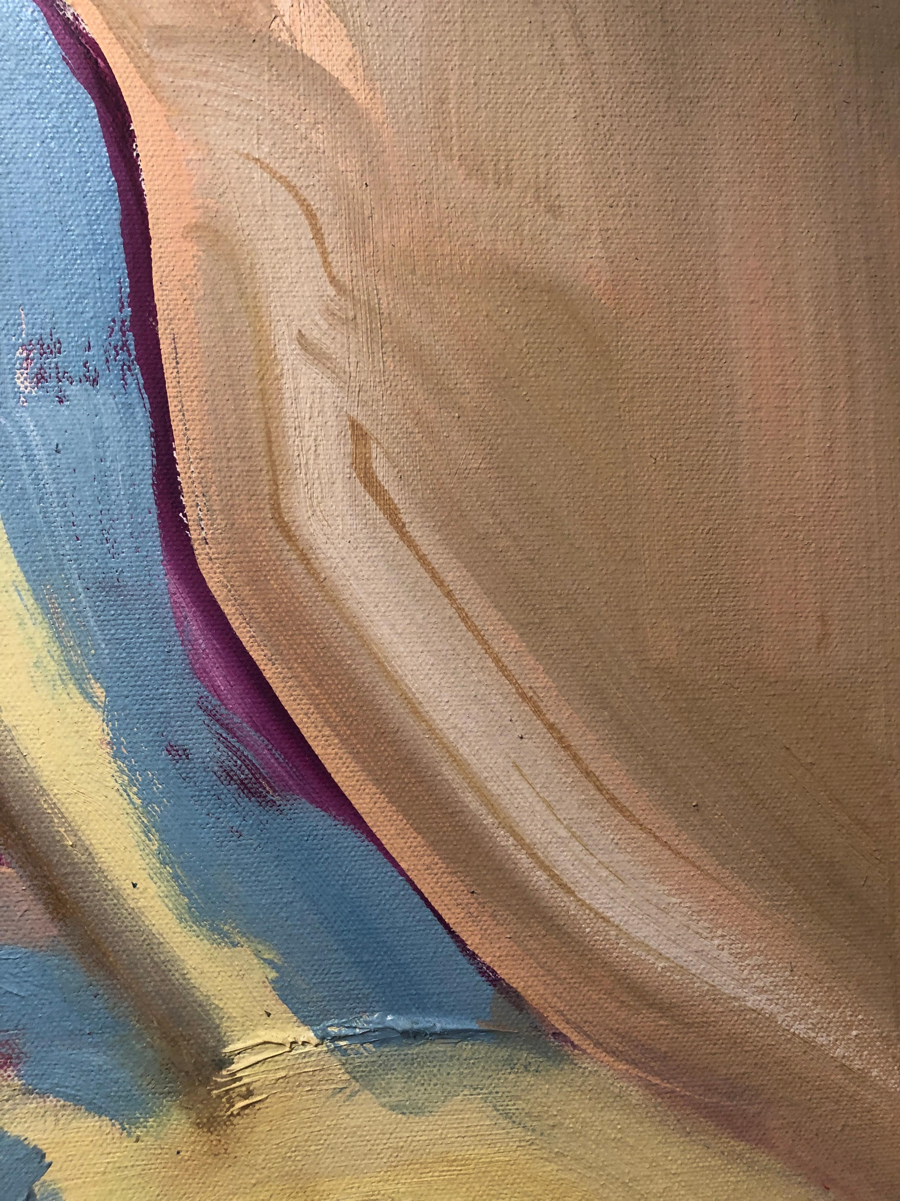 Don't Look Back. figurative oil painting of nude woman contemporary laying down - Beige Figurative Painting by Alysha Grace Marko