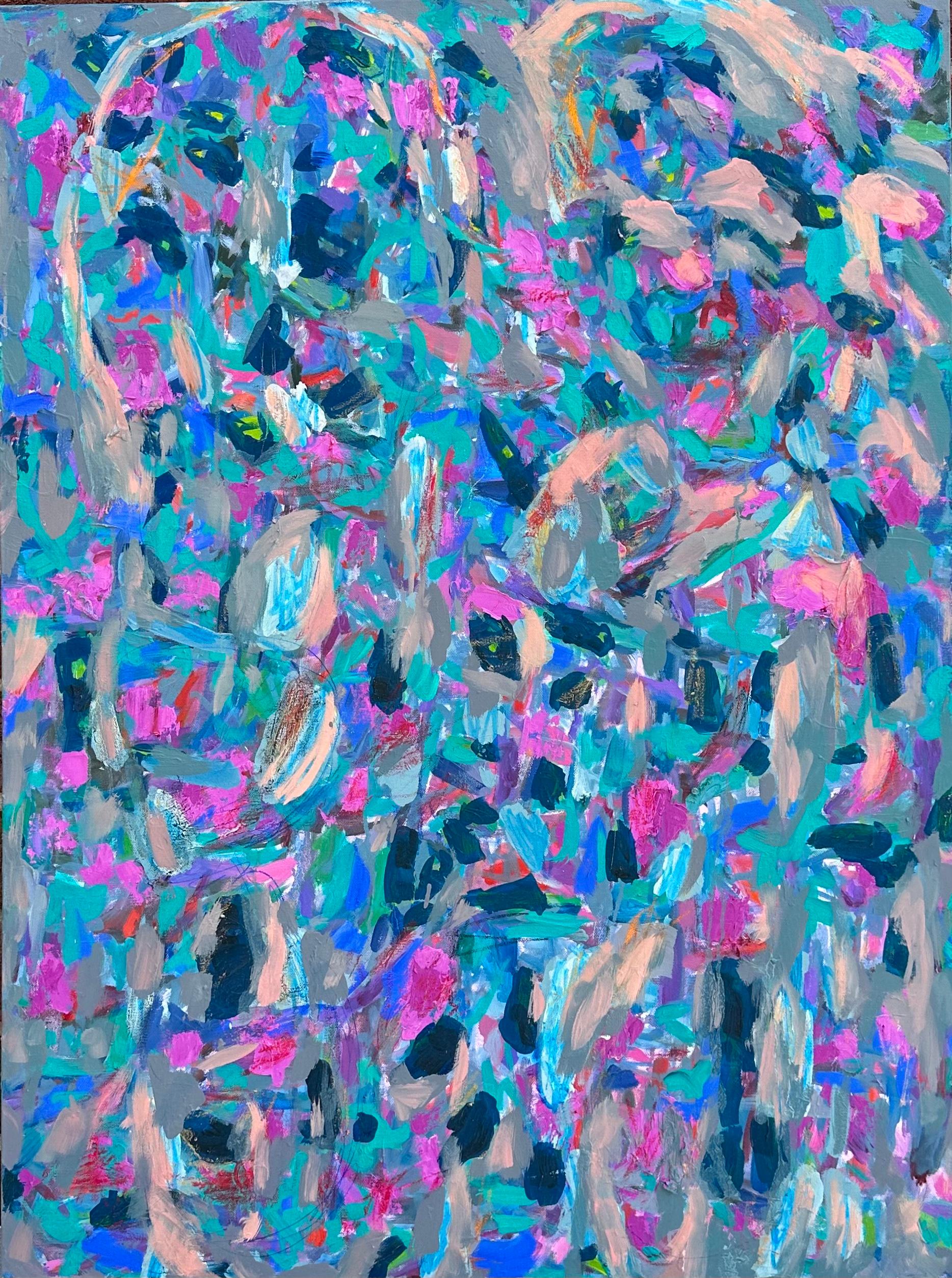 Alysha Marko The Garden. Contemporary beautiful oil painting, pink and blue colorful palette