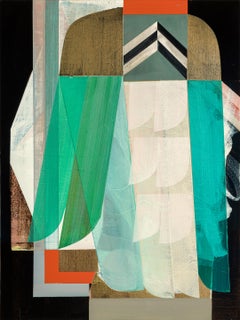 "Conjurer" Abstract Painting- Art Deco, mid century modern, green, orange, black