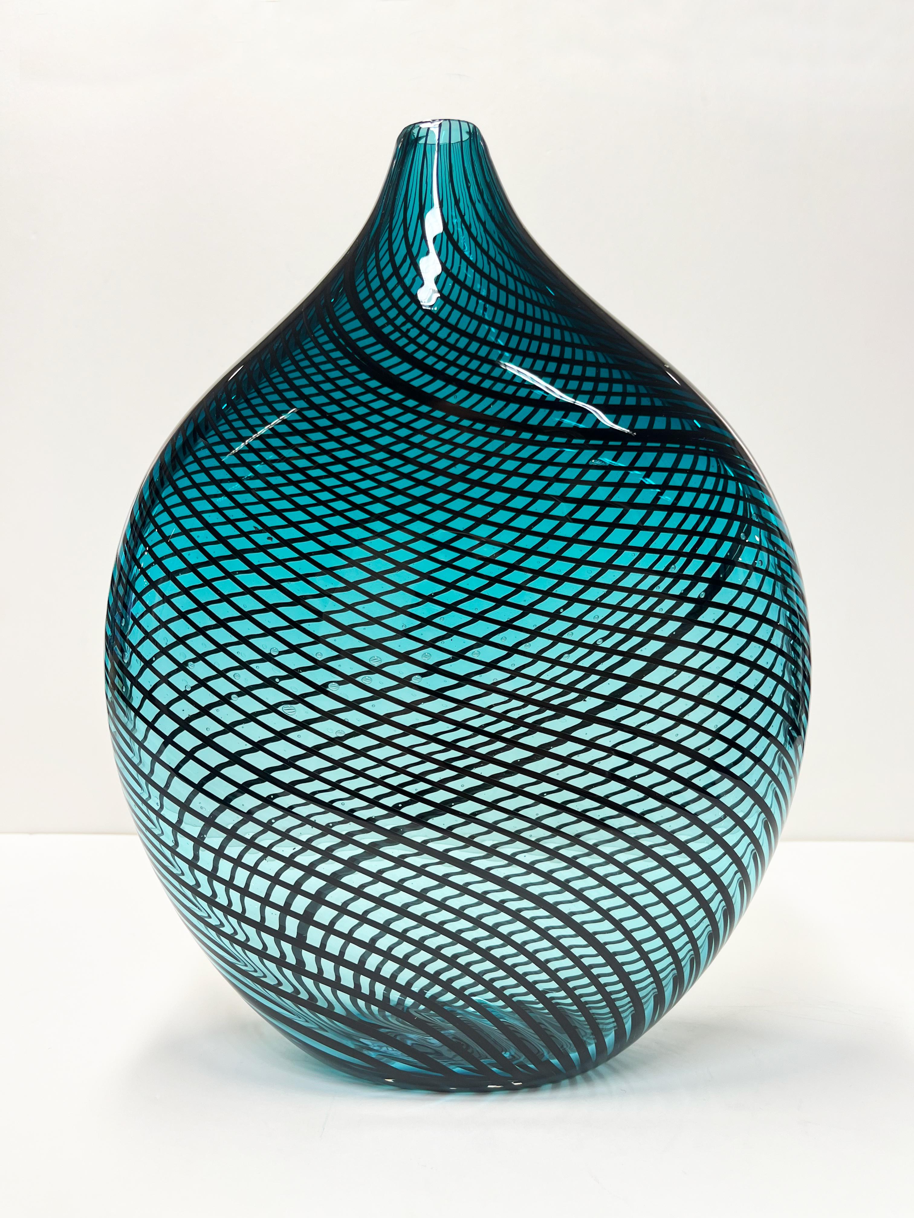 Alyssa Getz & Tom Cudmore Abstract Sculpture - Lagoon swirl cane glass vessel decorative object